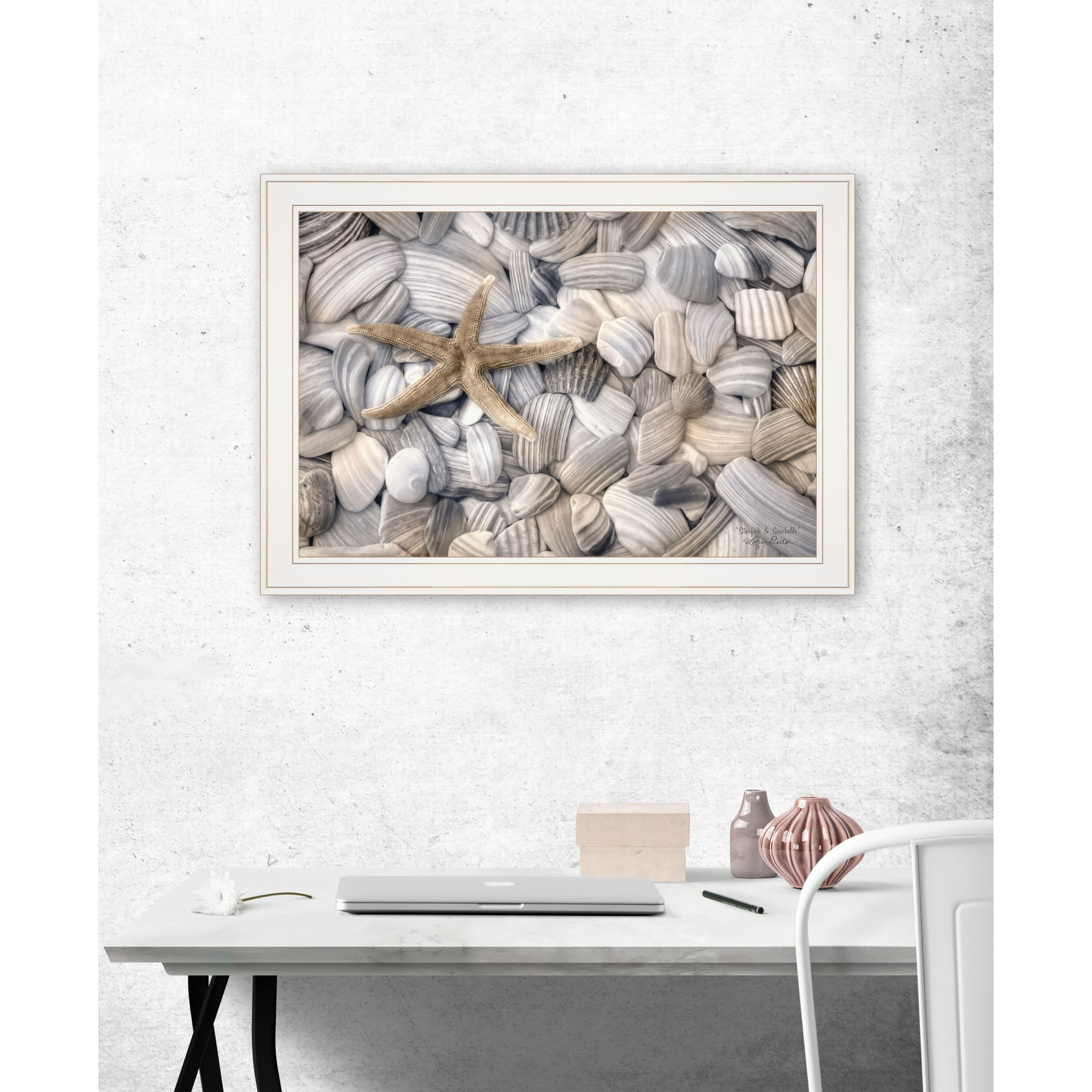 Starfish & Seashells 3 White Framed Print Wall Art