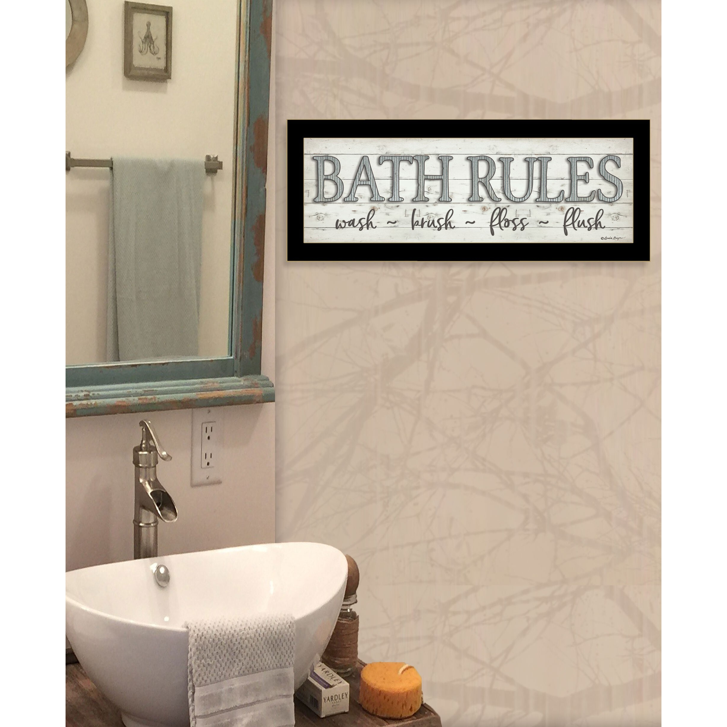 Bath Rules 3 Black Framed Print Wall Art