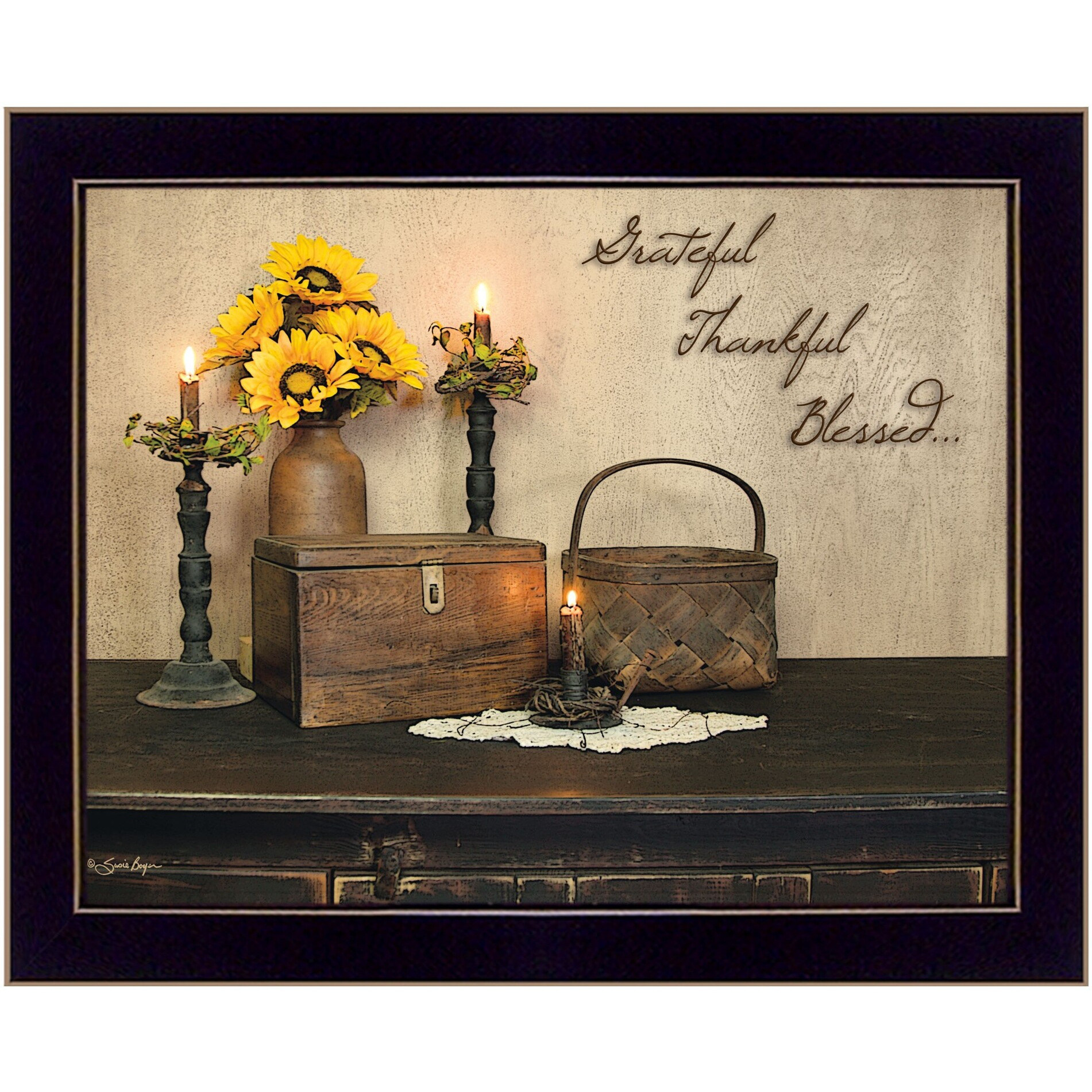 Grateful Thankful Blessed 1 Black Framed Print Wall Art