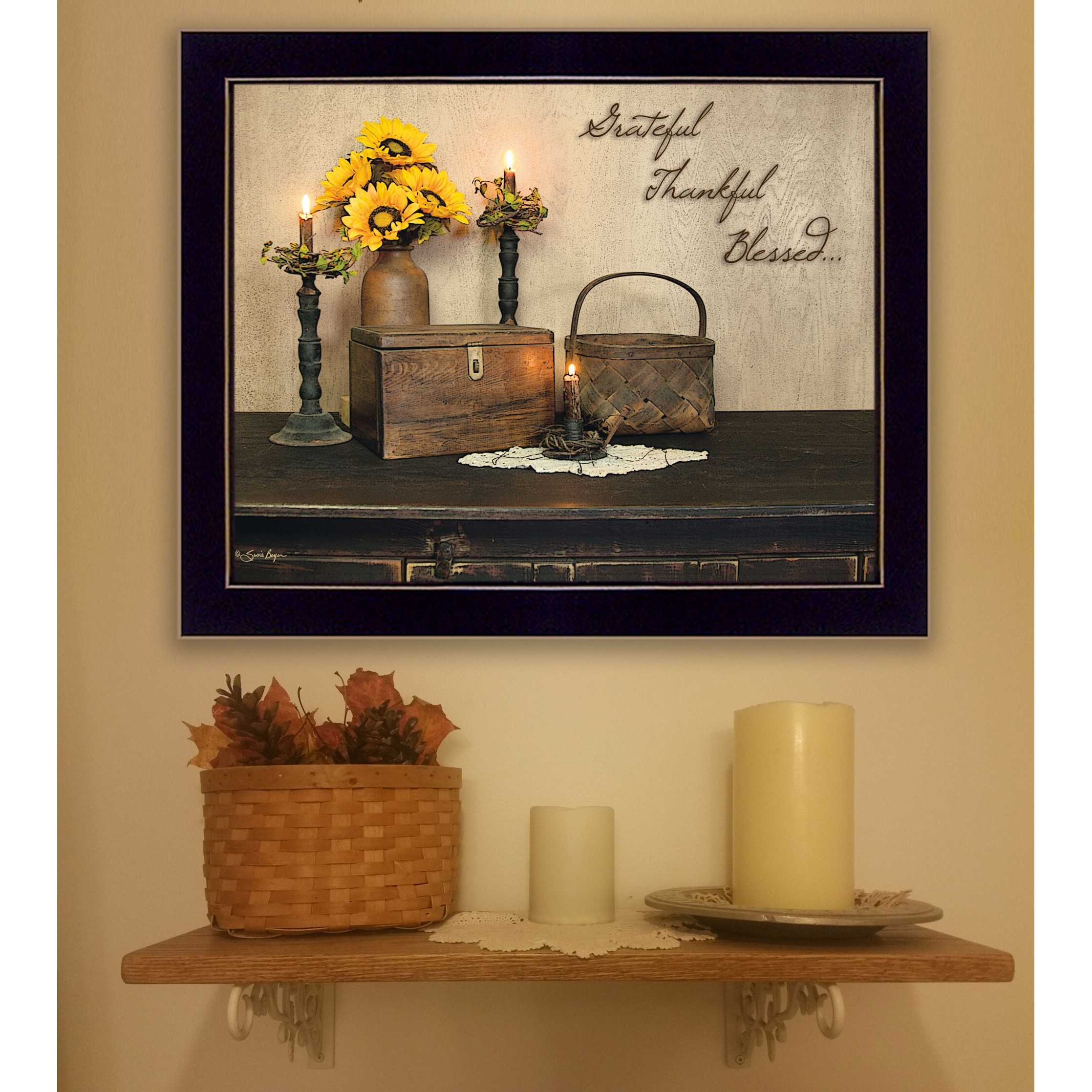 Grateful Thankful Blessed 1 Black Framed Print Wall Art