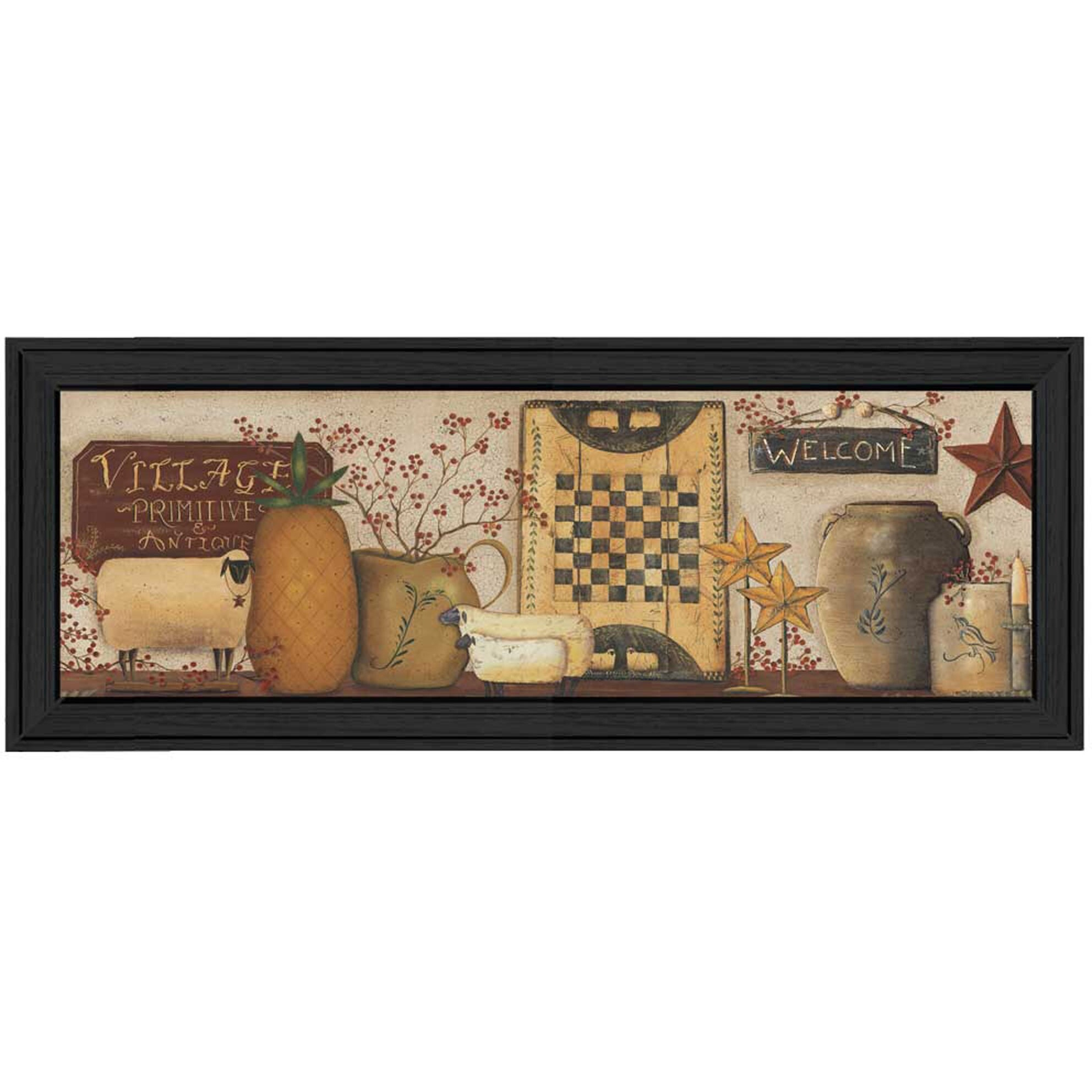 Village Welcome Black Framed Print Wall Art
