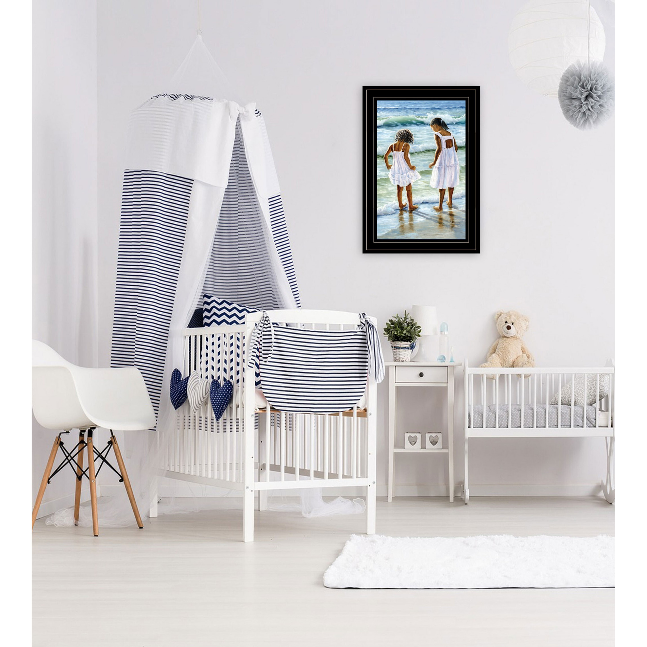 Two Girls At The Beach 4 Black Framed Print Wall Art