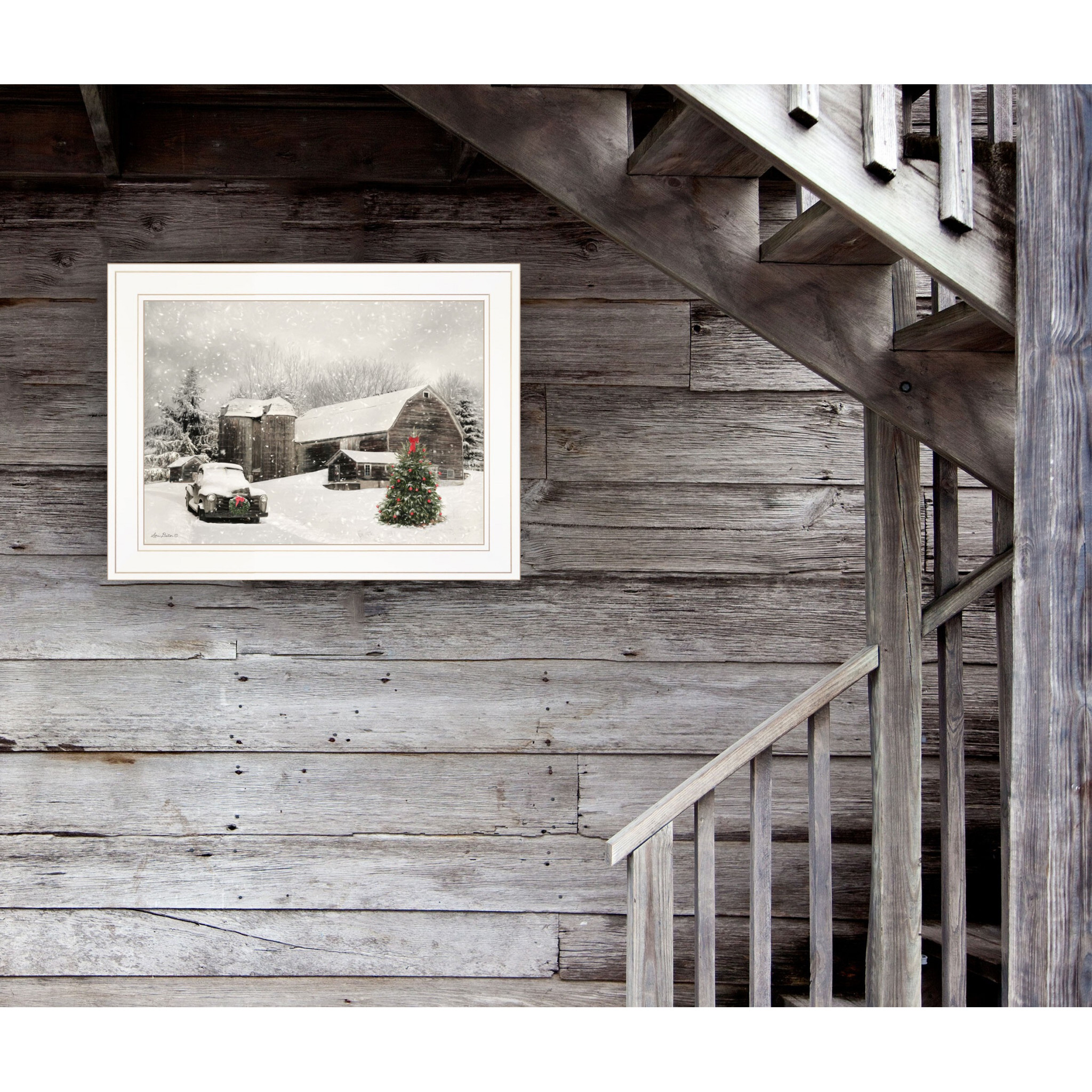 Farmhouse Christmas 1 White Framed Print Wall Art