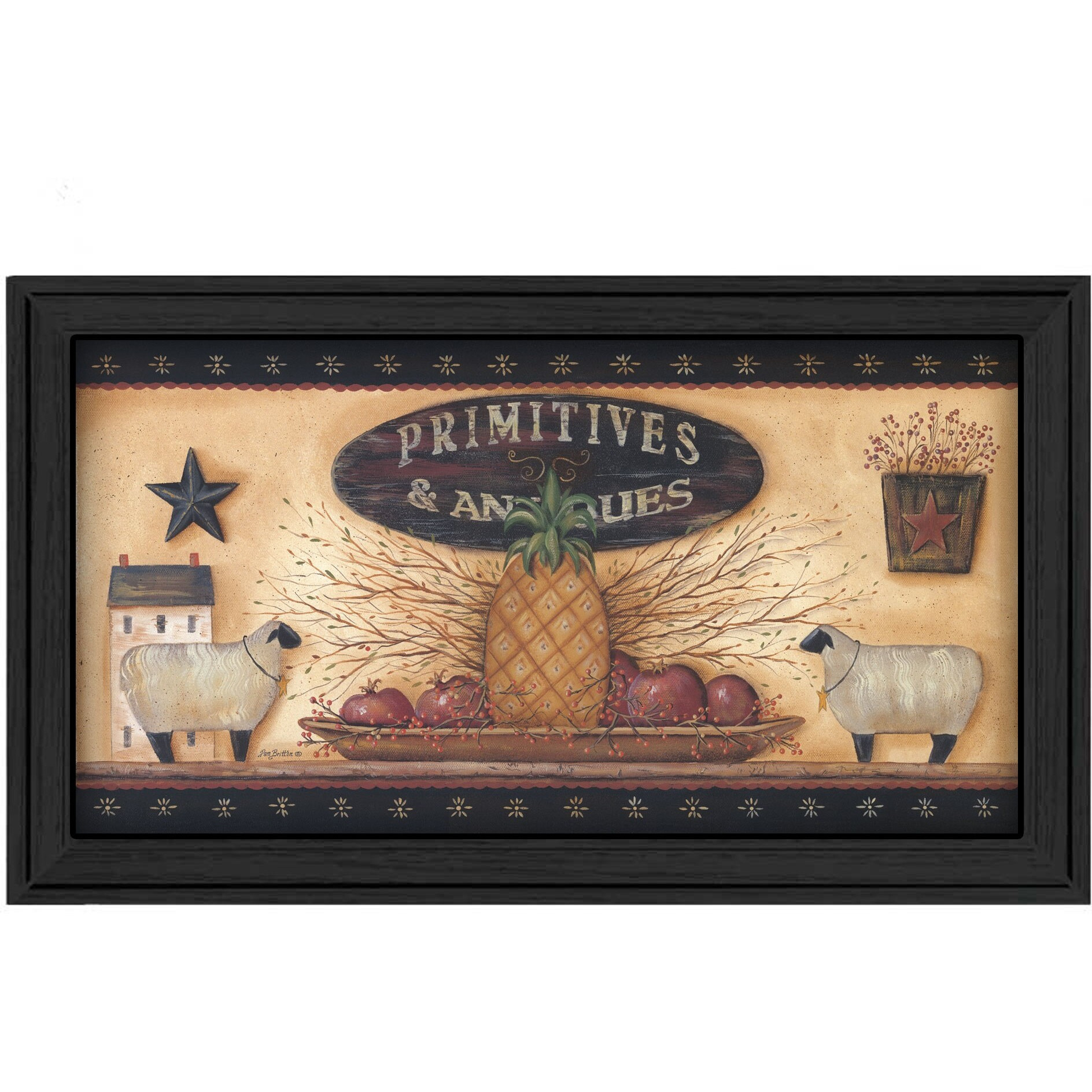 Primitive And Antiques Shelves Black Framed Print Wall Art