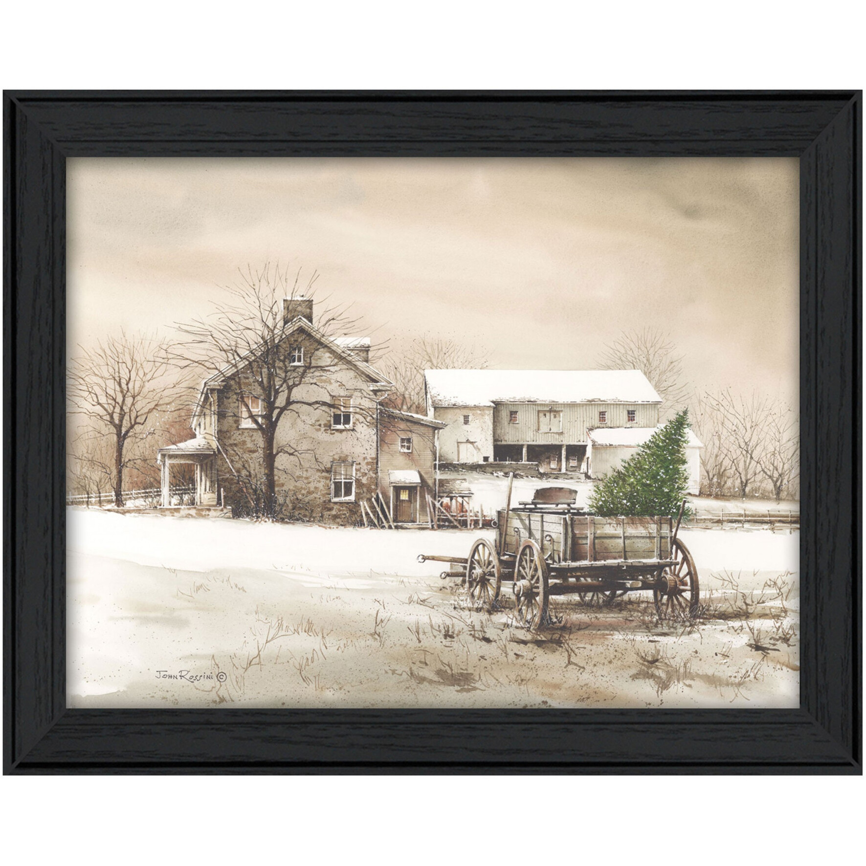 Bringing Home The Tree 1 Black Framed Print Wall Art