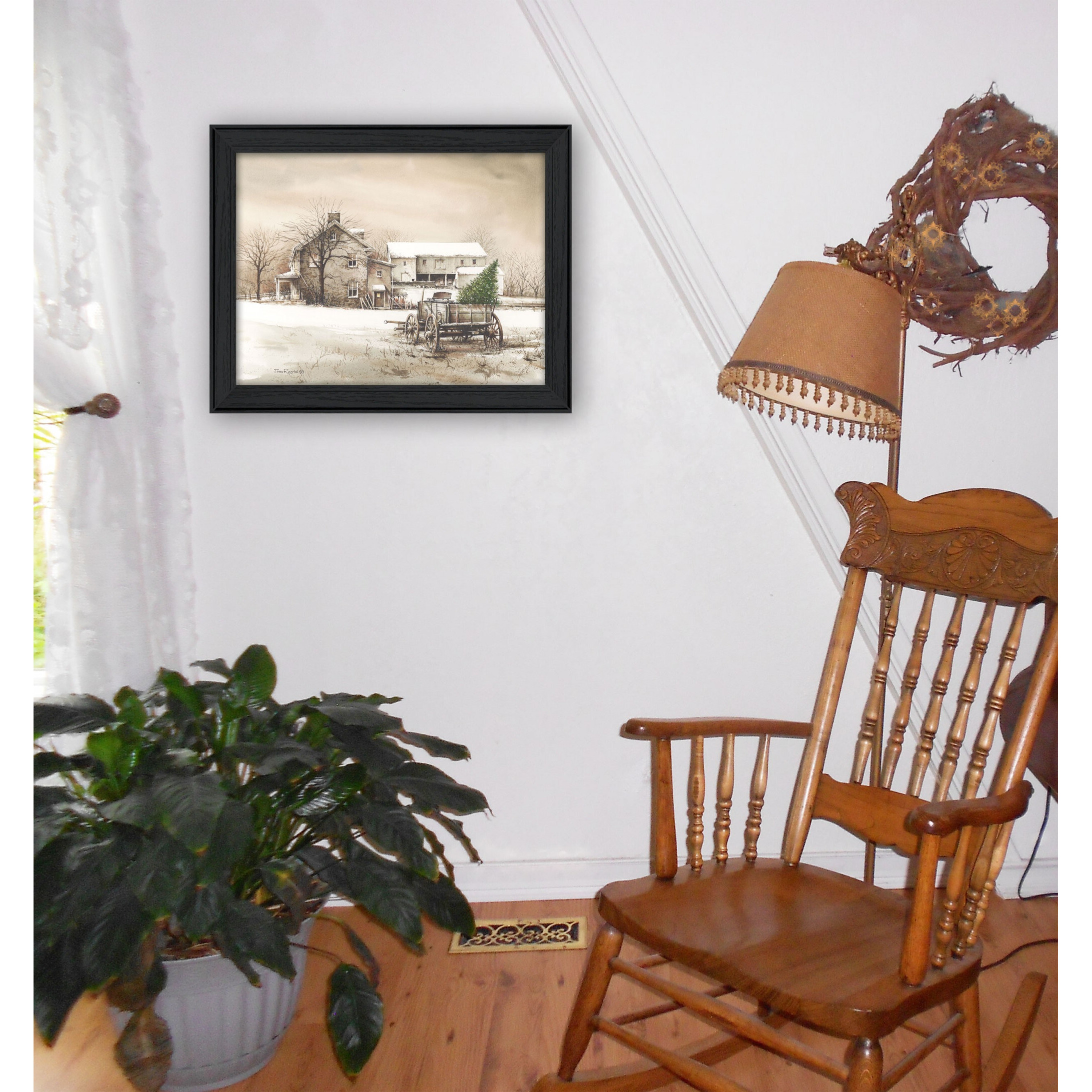 Bringing Home The Tree 1 Black Framed Print Wall Art