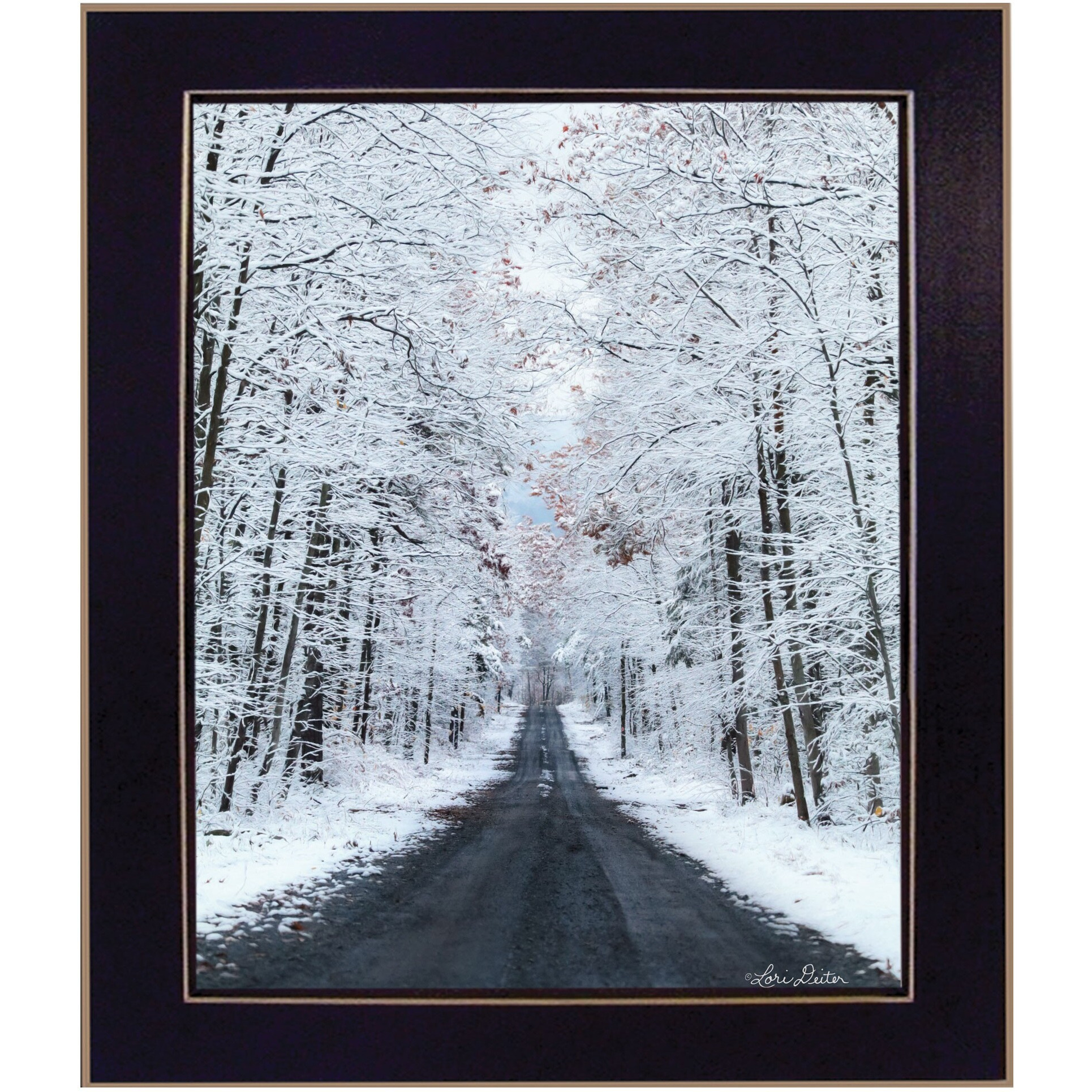 All Roads Lead Home Snowy Winter Lane Black Framed Print Wall Art