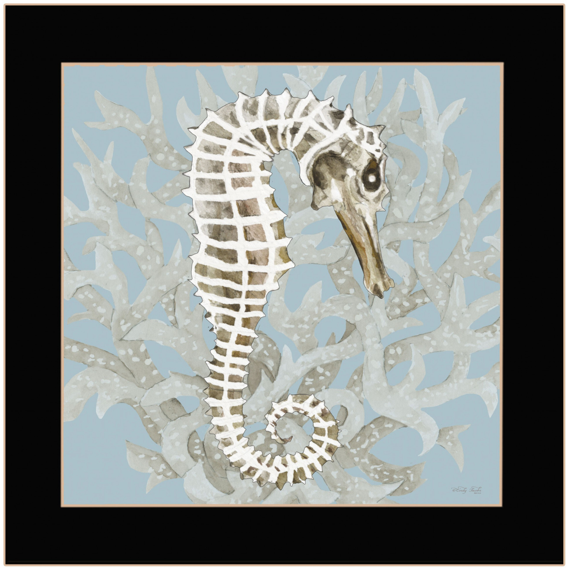 Coral Seahorse I 1 Black Framed Print Wall Art
