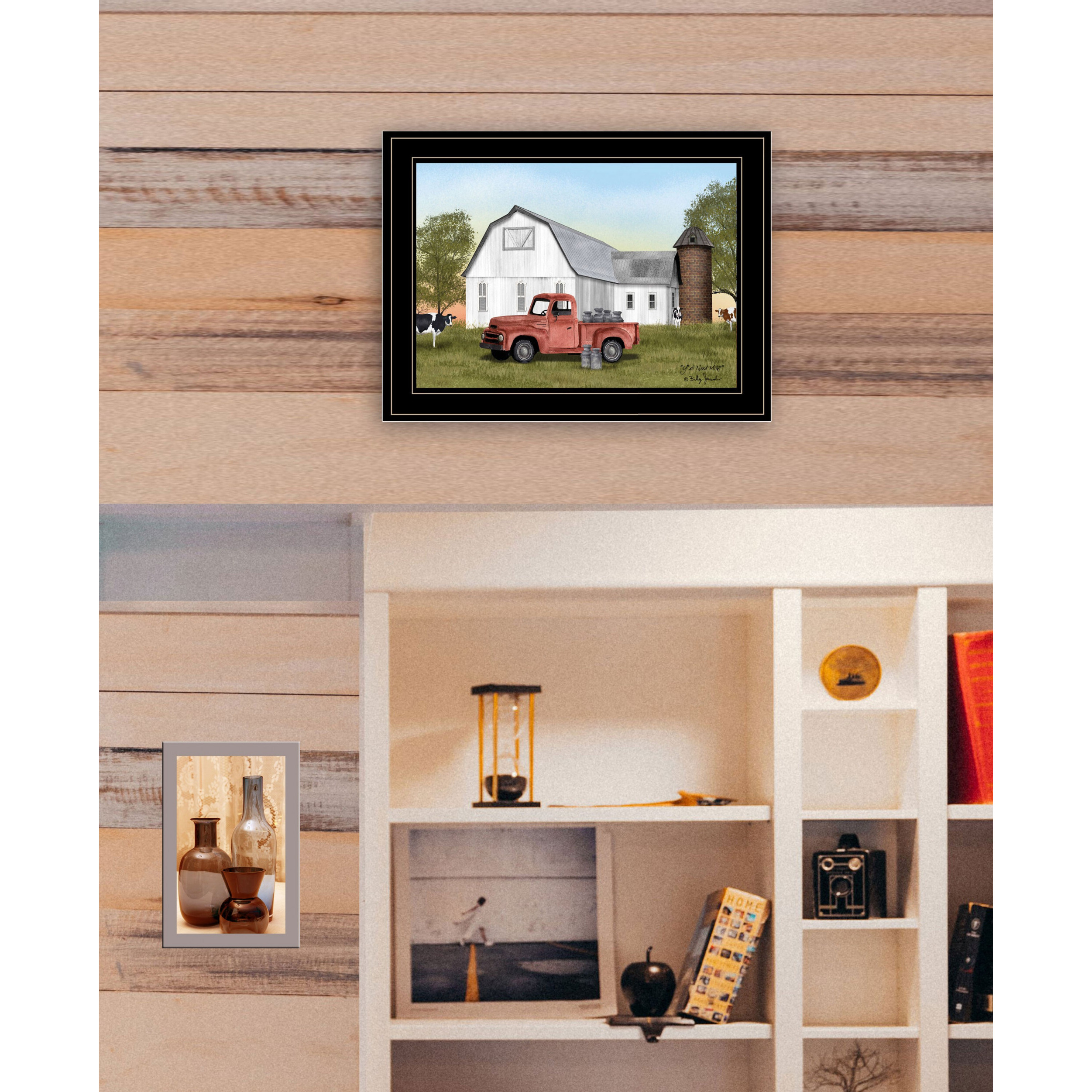 Red Milk Truck On The Farm Black Framed Print Wall Art