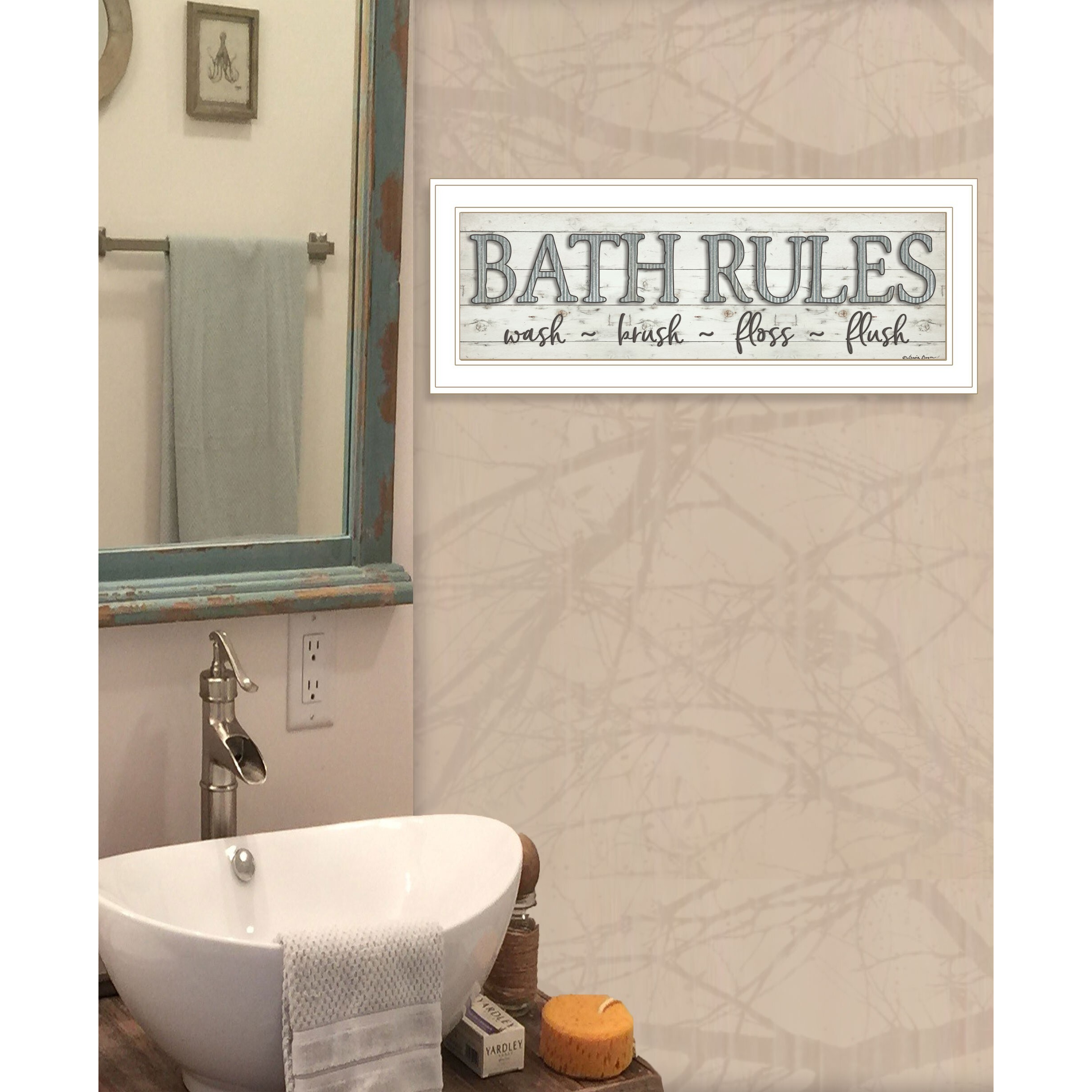 Bath Rules 1 White Framed Print Wall Art