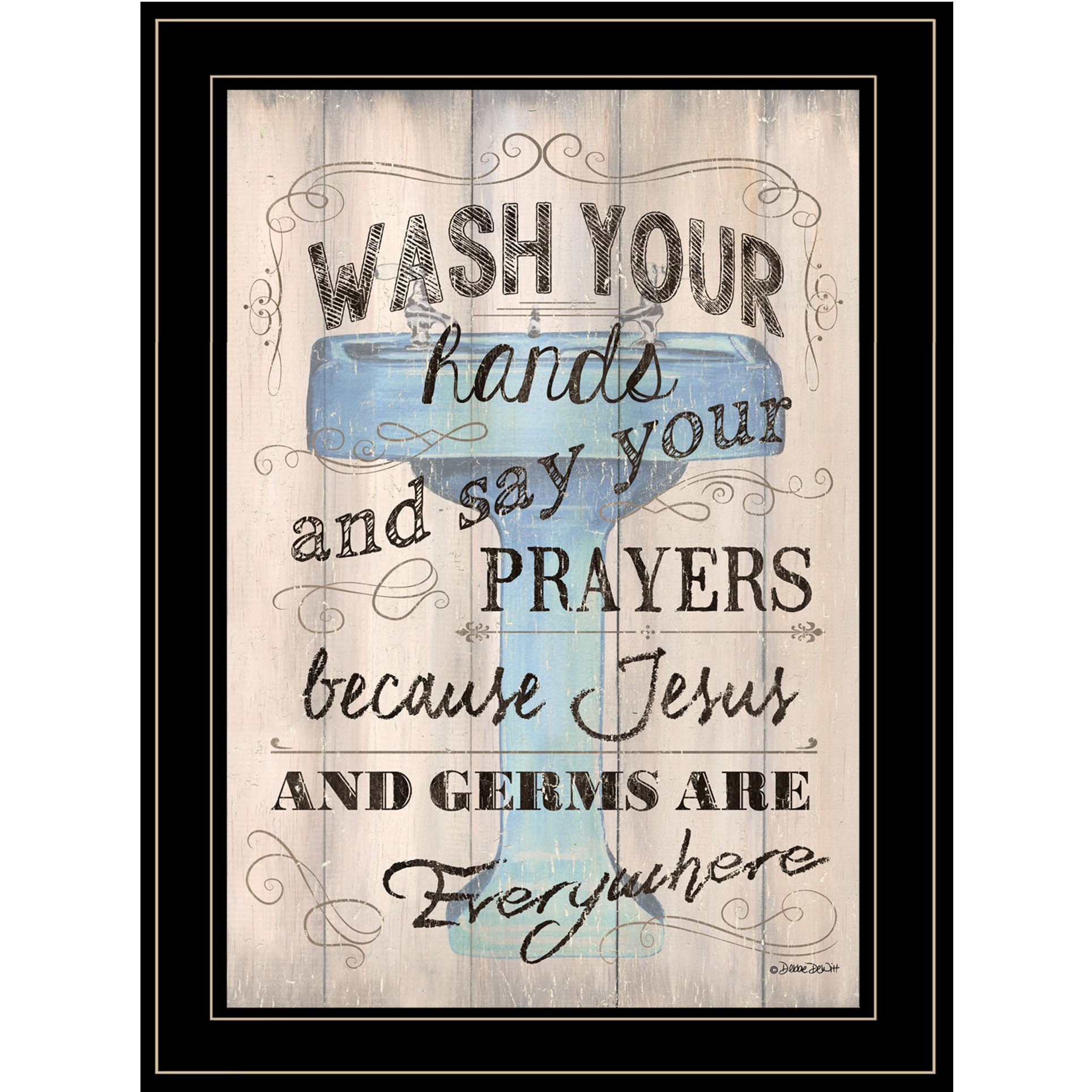 Wash Your Hands Jesus And Germs Black Framed Print Wall Art