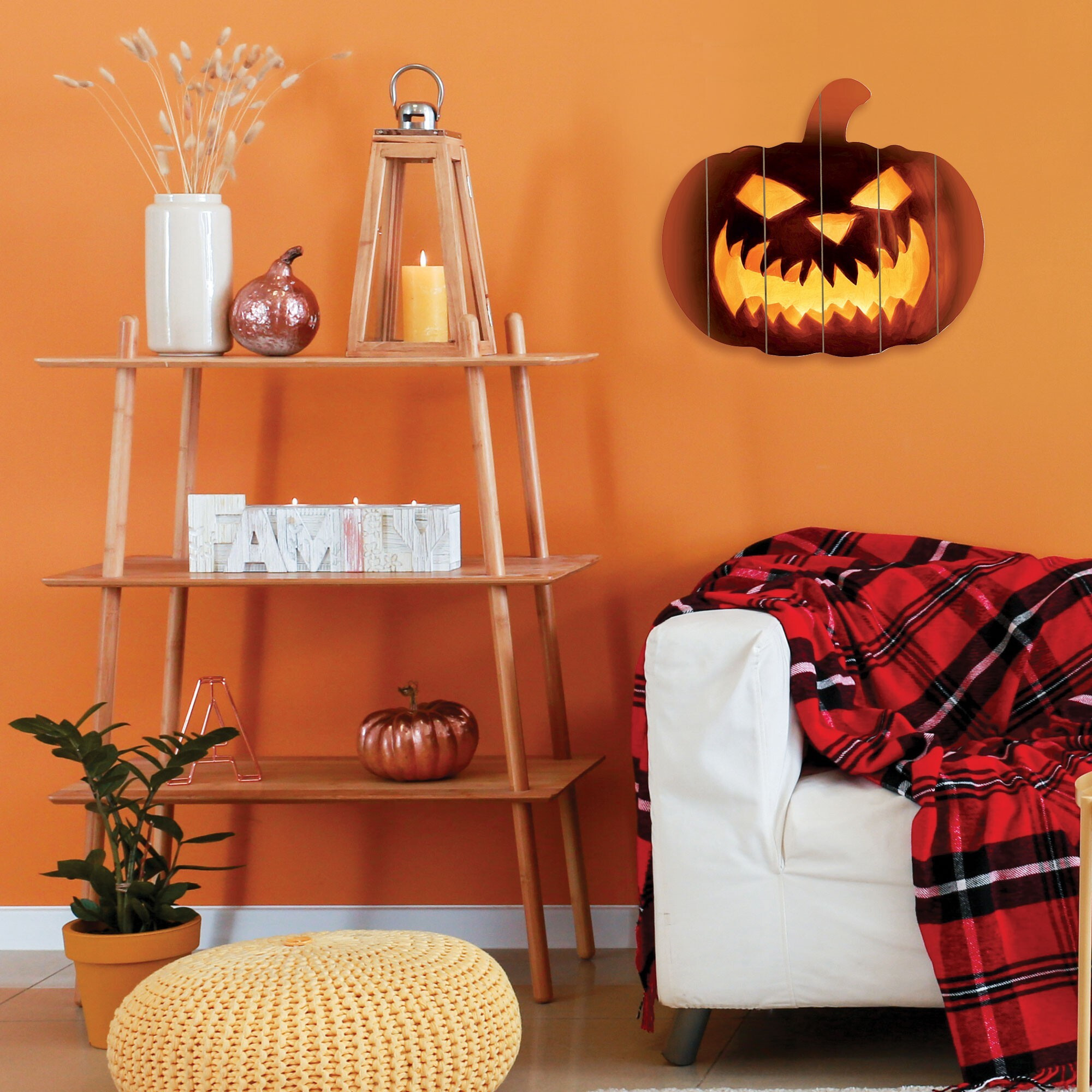 Fierce Pumpkin Face Unframed Print Wall Art