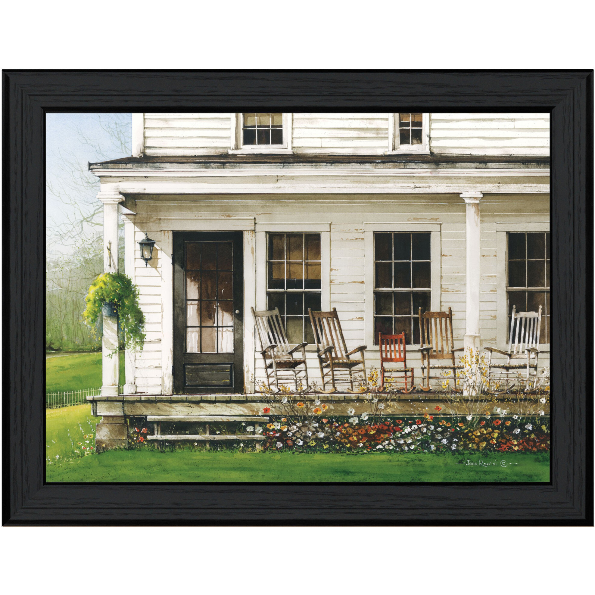 Back Porch Gathering 1 Black Framed Print Wall Art