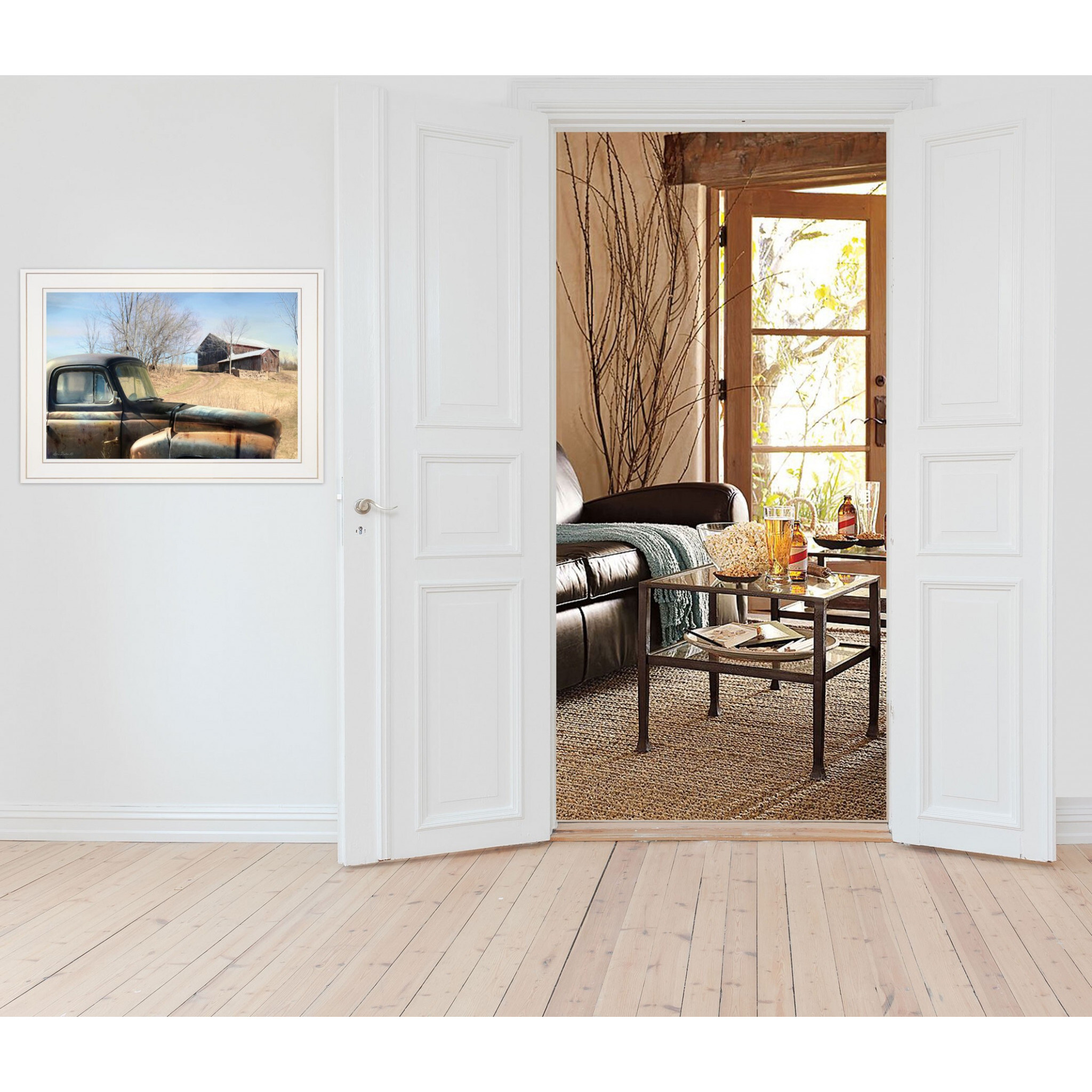 Vintage Farm Trucks 1 White Framed Print Wall Art