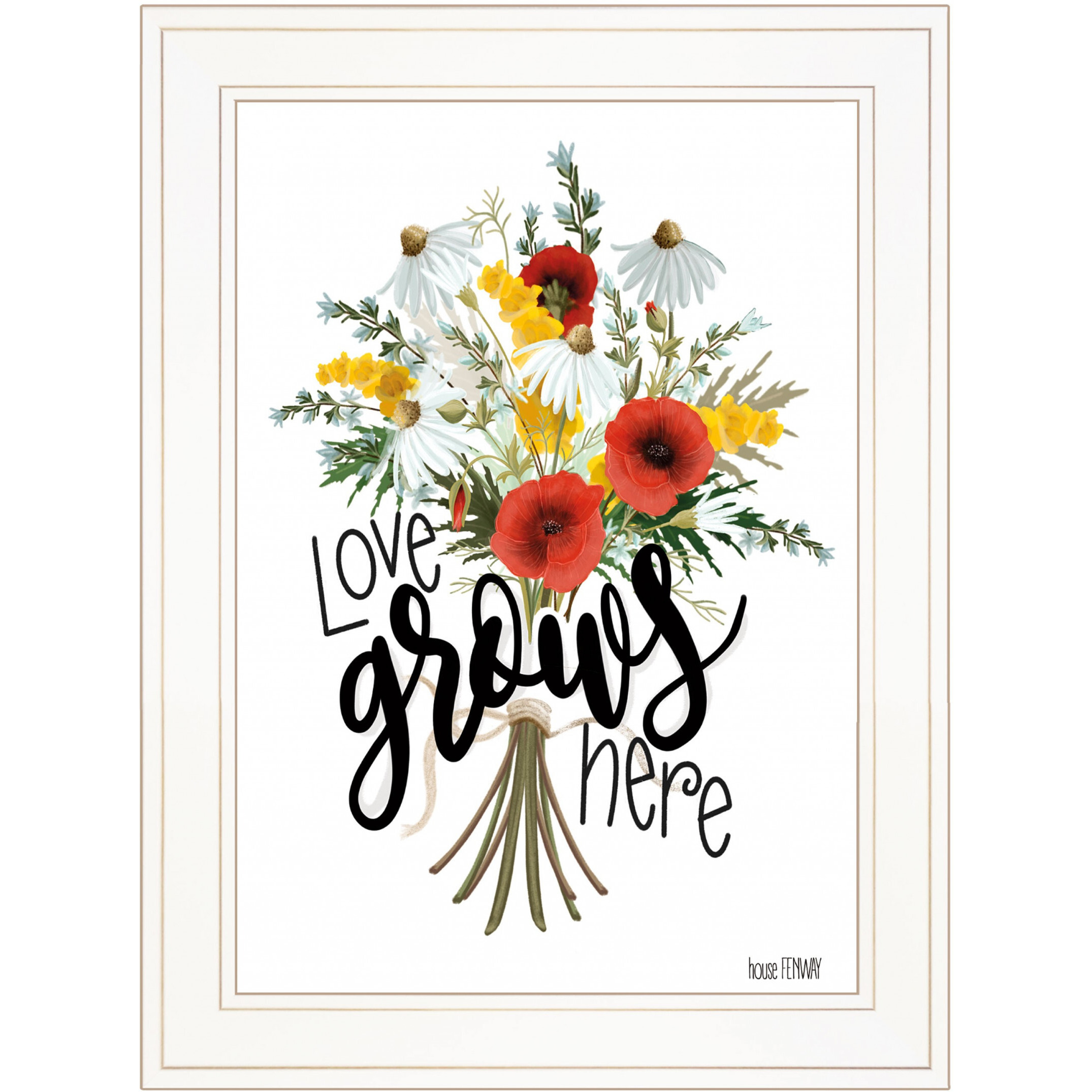 Love Grows Here 3 White Framed Print Wall Art