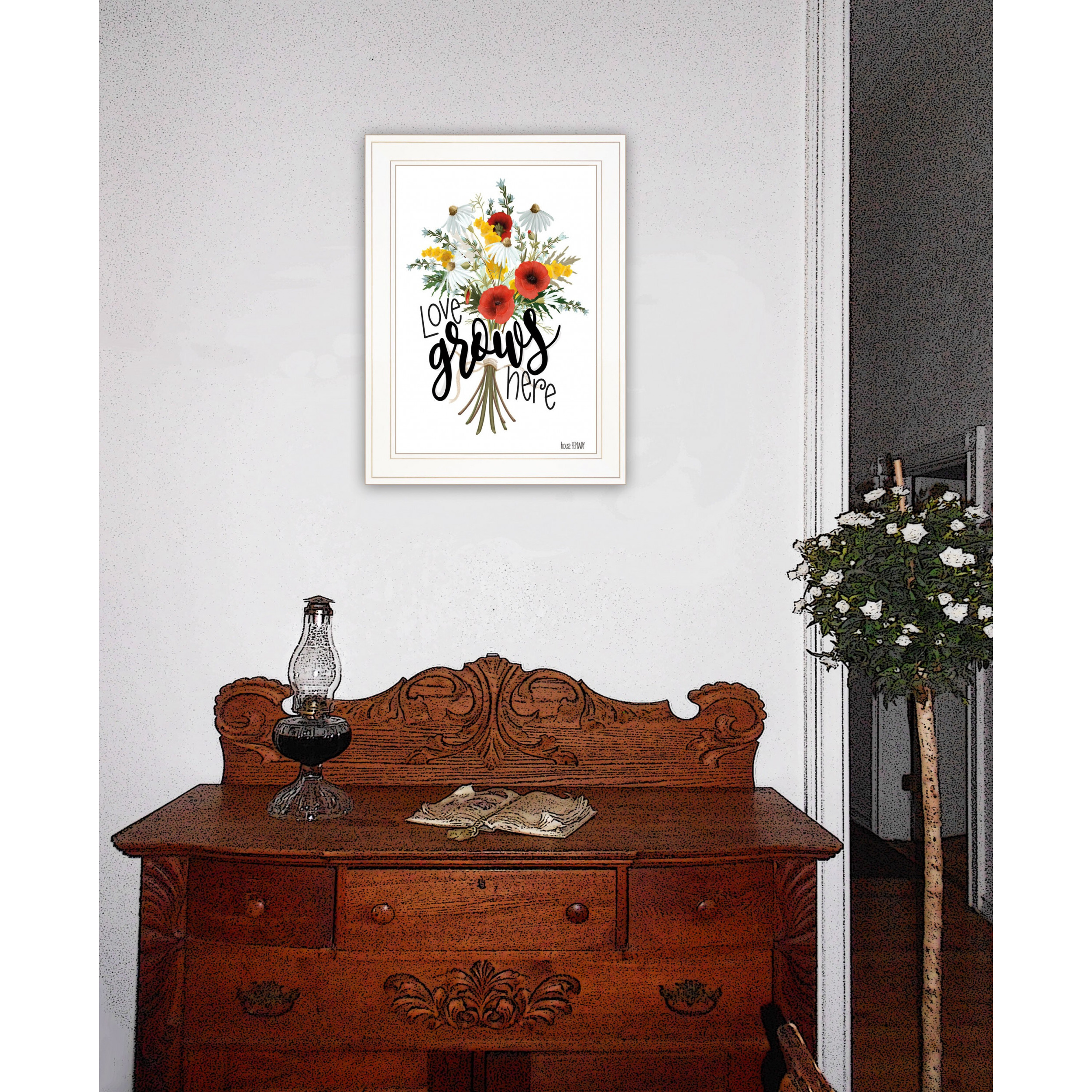 Love Grows Here 3 White Framed Print Wall Art