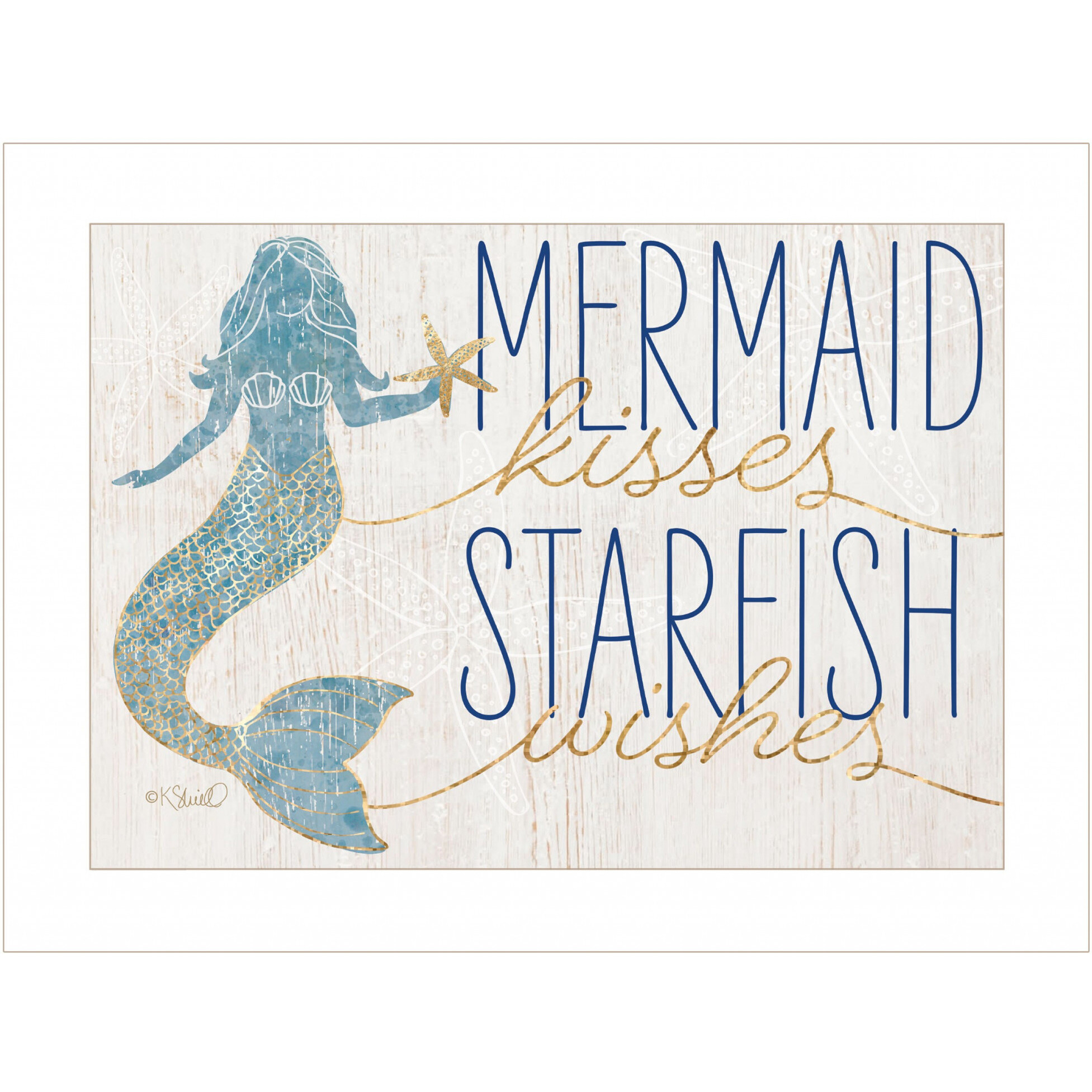 Mermaid Kisses Starfish Wishes 1 White Framed Print Wall Art