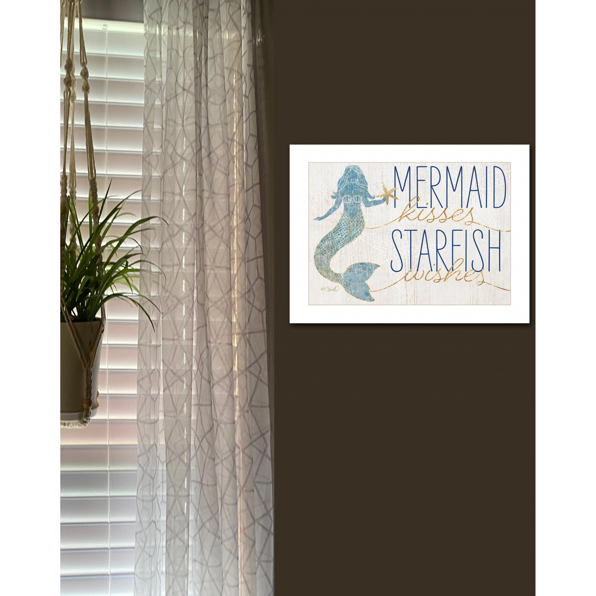 Mermaid Kisses Starfish Wishes 1 White Framed Print Wall Art