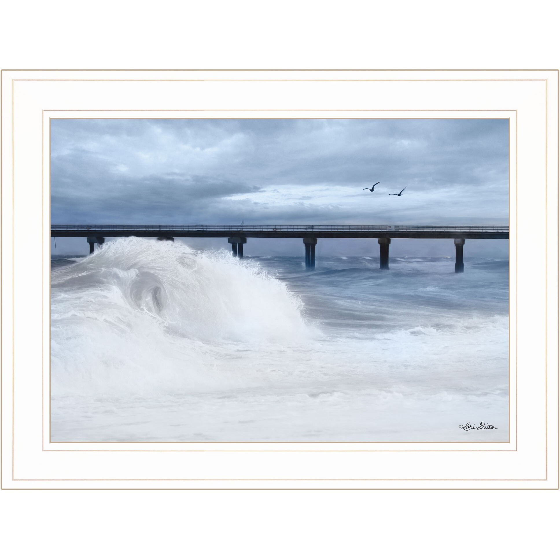 Blue Waves 1 White Framed Print Wall Art