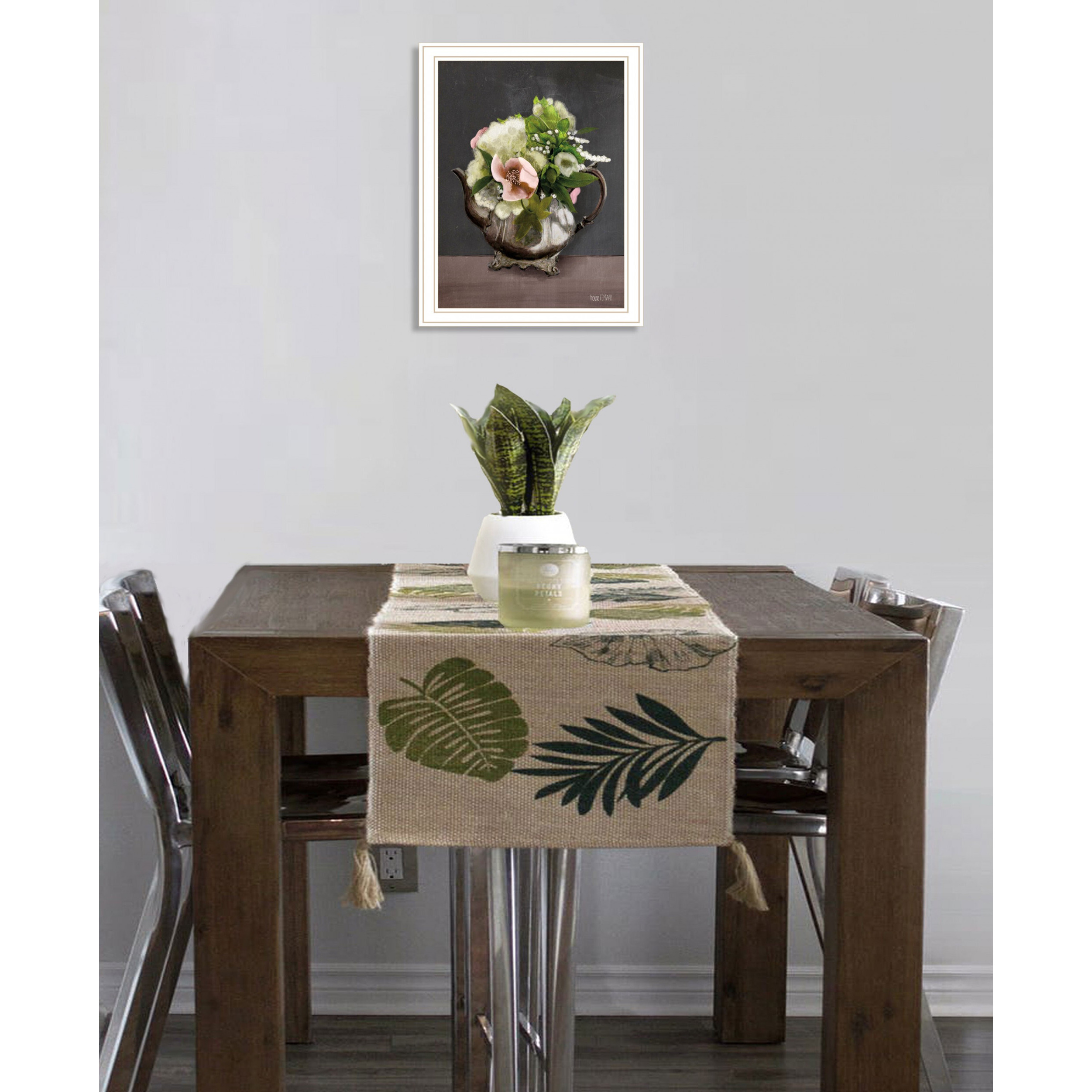 Vintage Floral Tea Pot 3 White Framed Print Wall Art