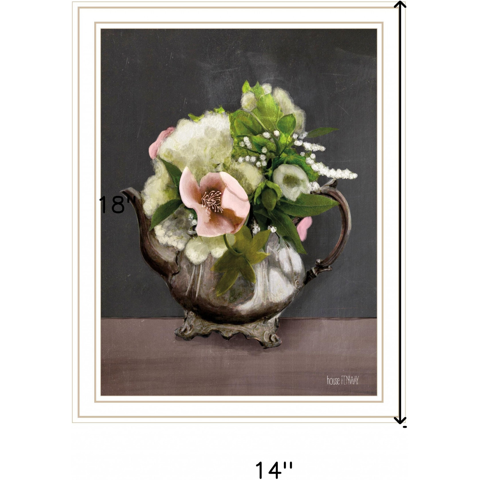 Vintage Floral Tea Pot 3 White Framed Print Wall Art