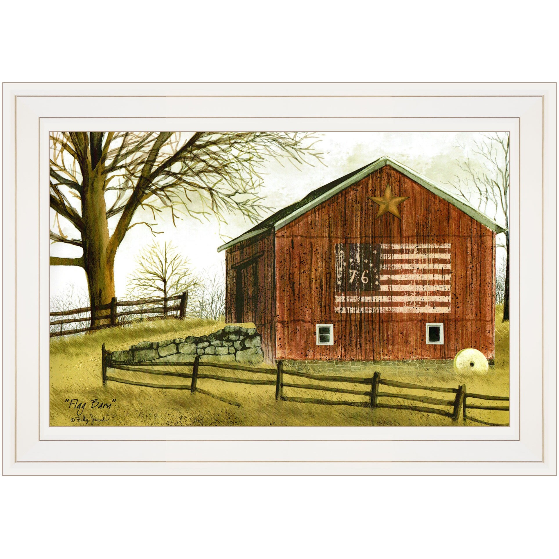Flag Barn 1 White Framed Print Wall Art