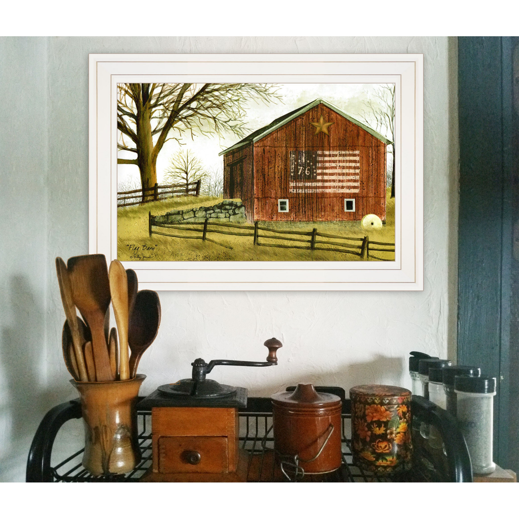 Flag Barn 1 White Framed Print Wall Art