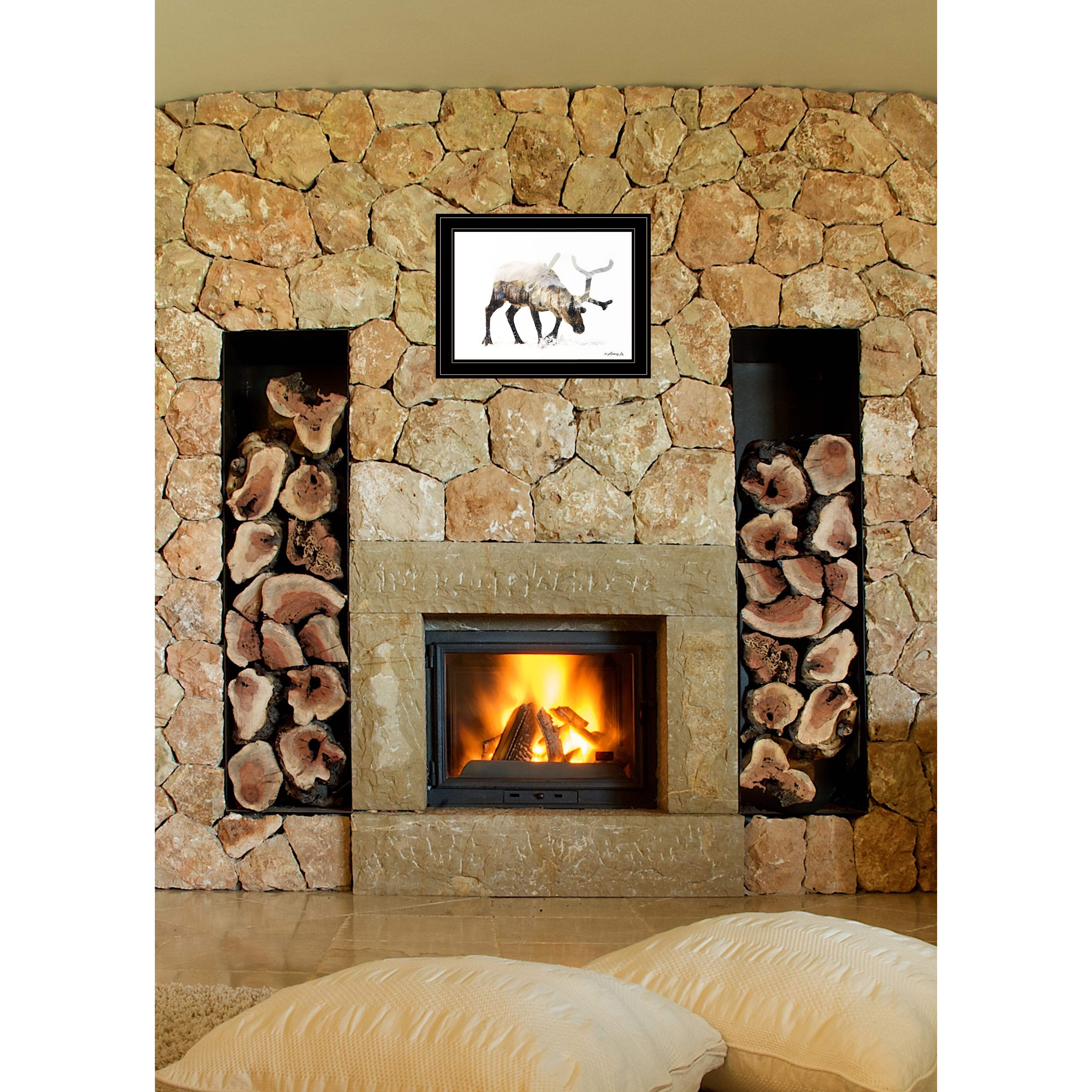 Arctic Reindeer 2 Black Framed Print Wall Art