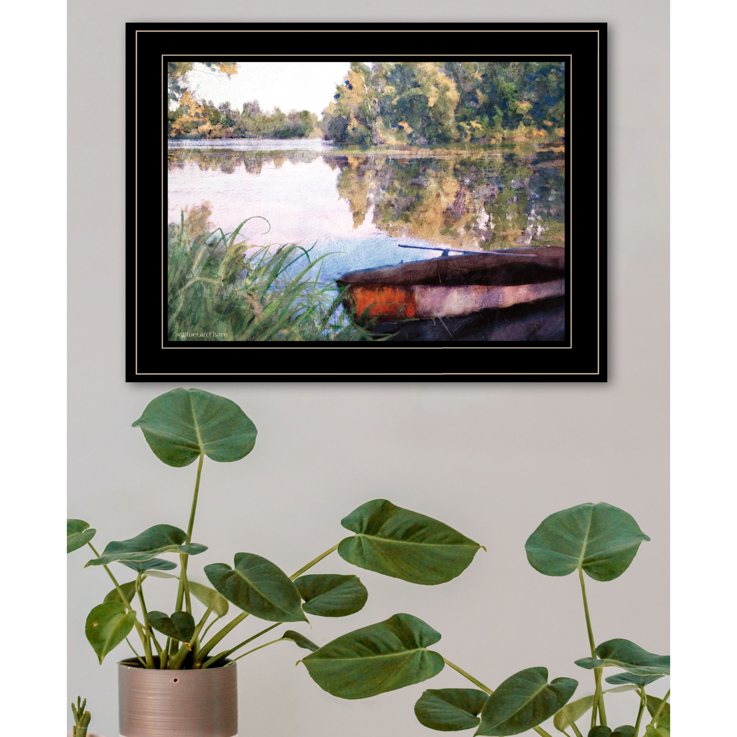 Rowboat Pond Landscape 3 Black Framed Print Wall Art