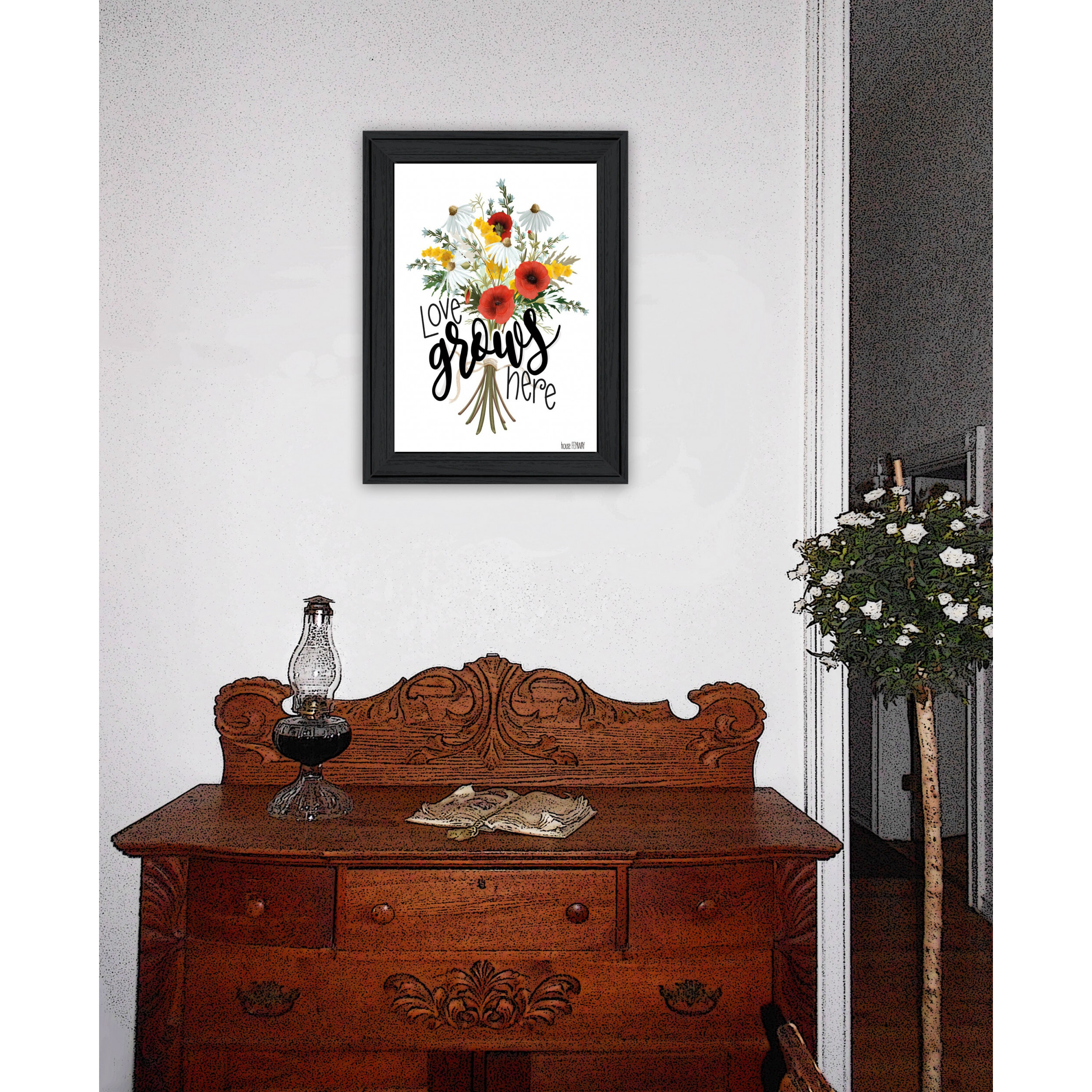 Love Grows Here 4 Black Framed Print Wall Art