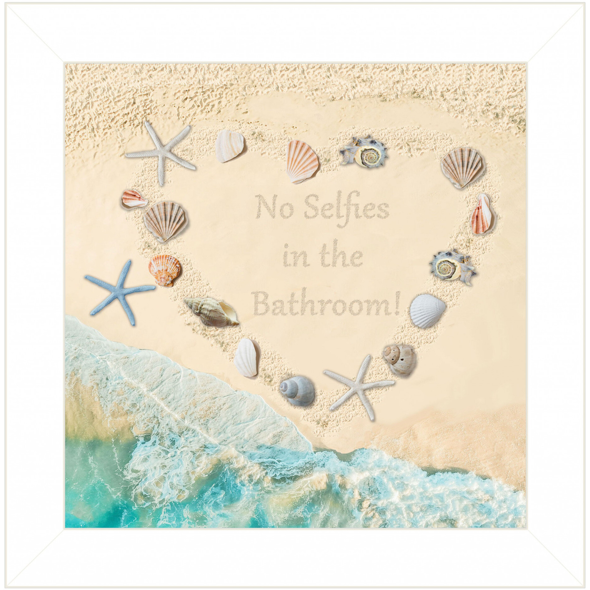 No Selfies In The Bathroom Sea 1 White Framed Print Wall Art