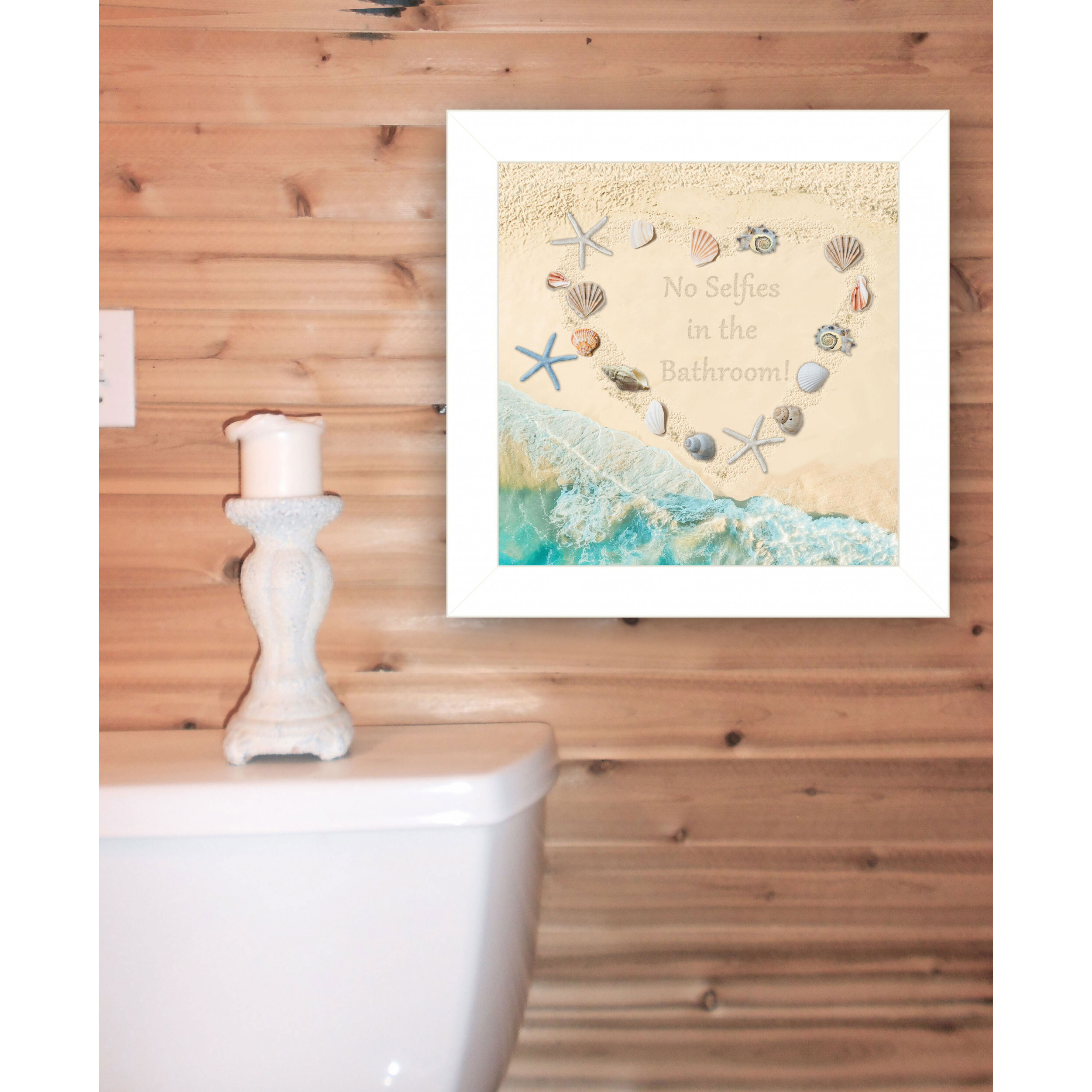 No Selfies In The Bathroom Sea 1 White Framed Print Wall Art