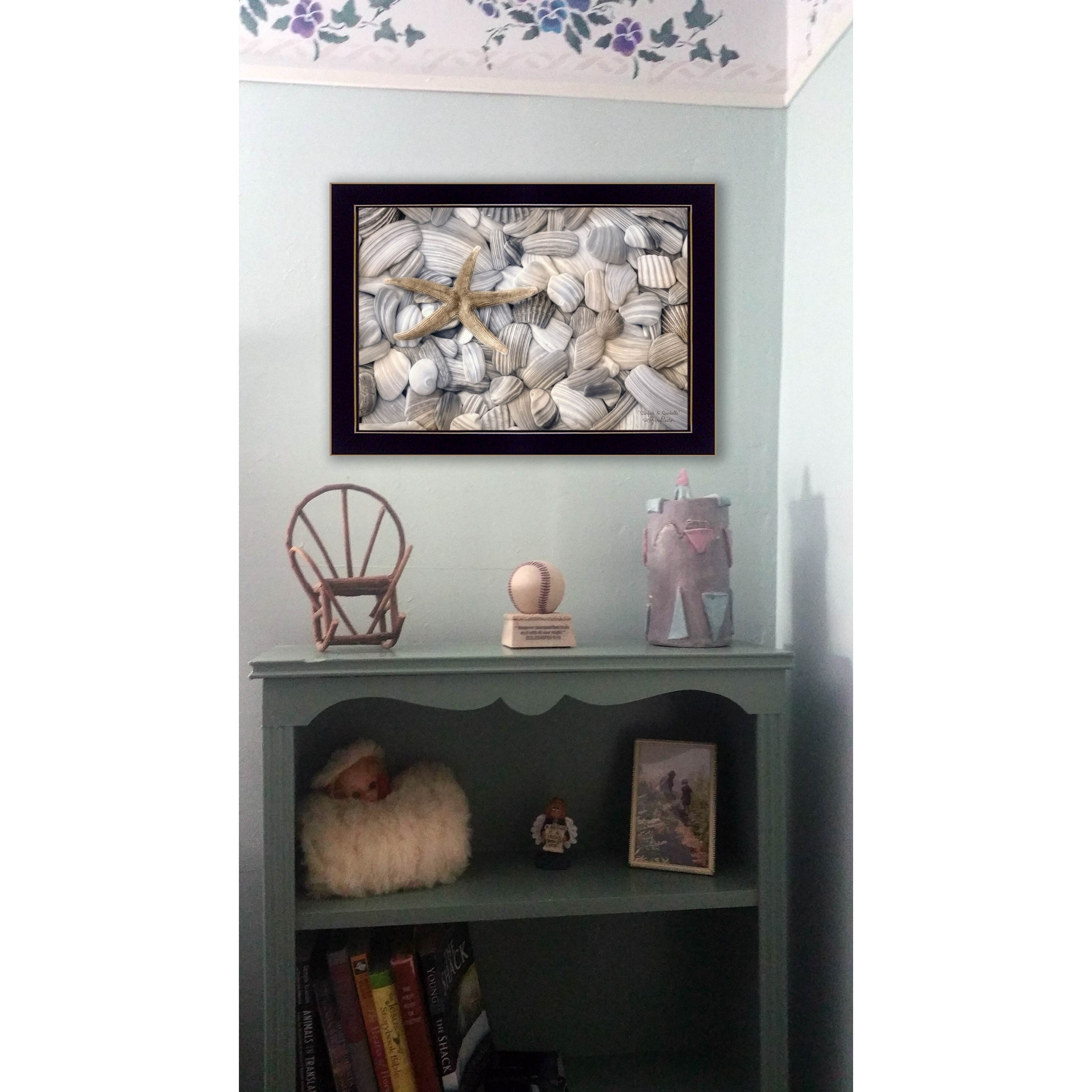 Starfish And Seashell 1 Black Framed Print Wall Art