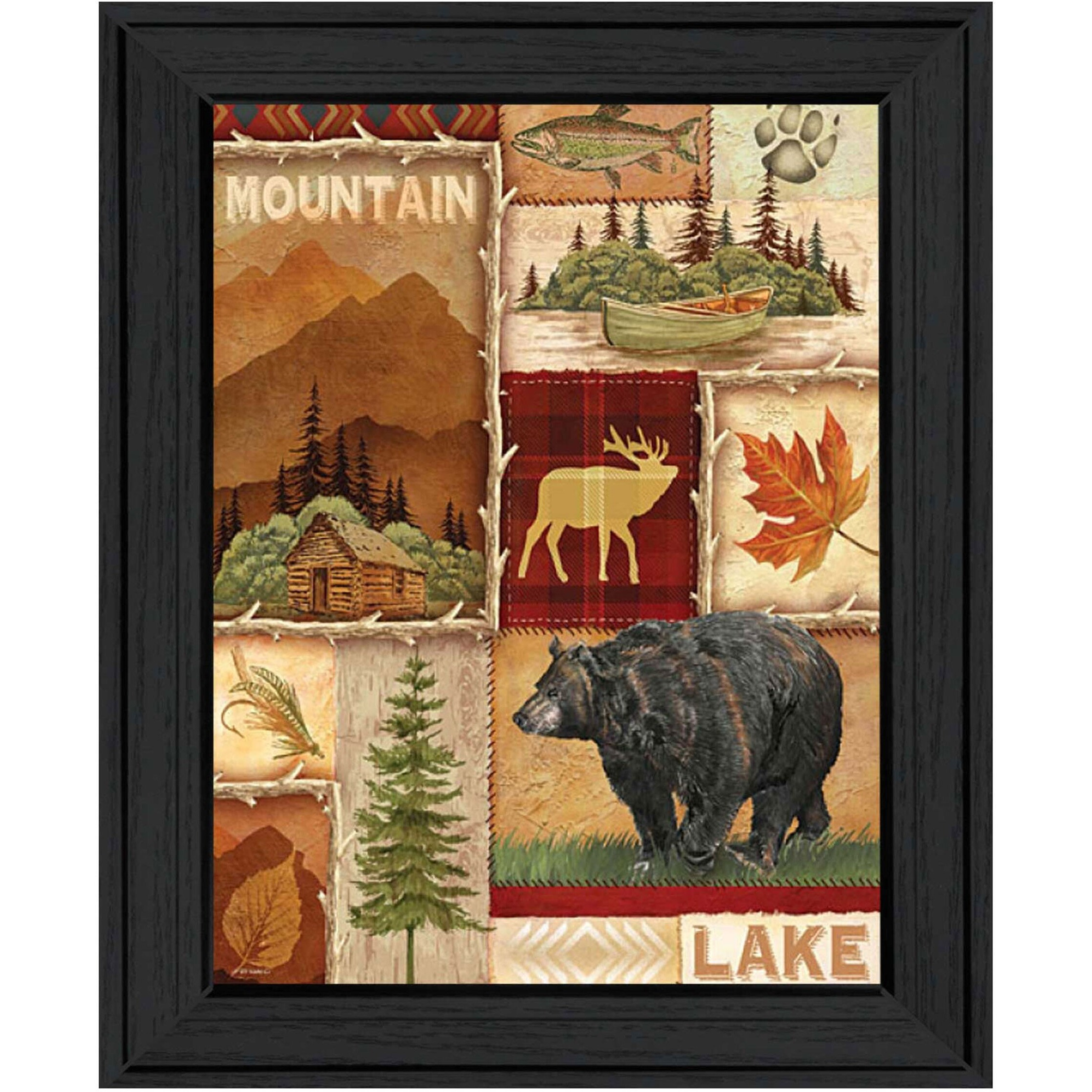 Lodge Collage I Black Framed Print Wall Art