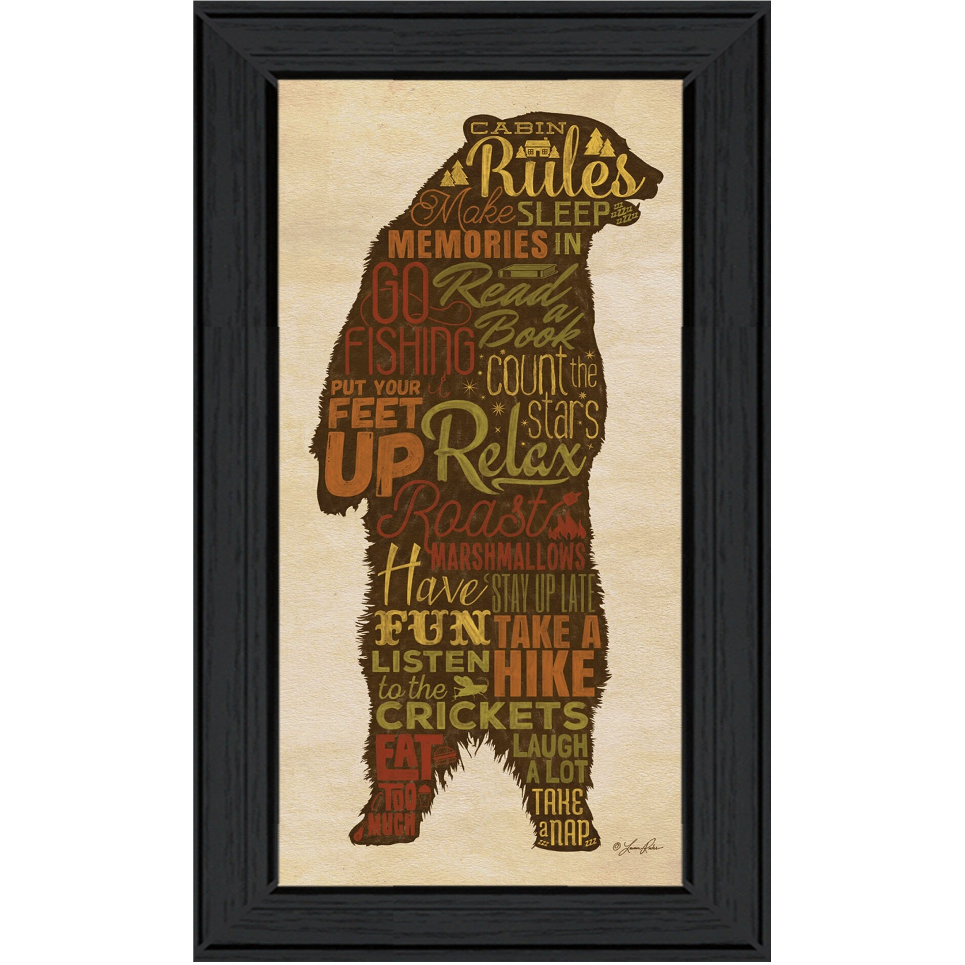 Cabin Rules 4 Black Framed Print Wall Art