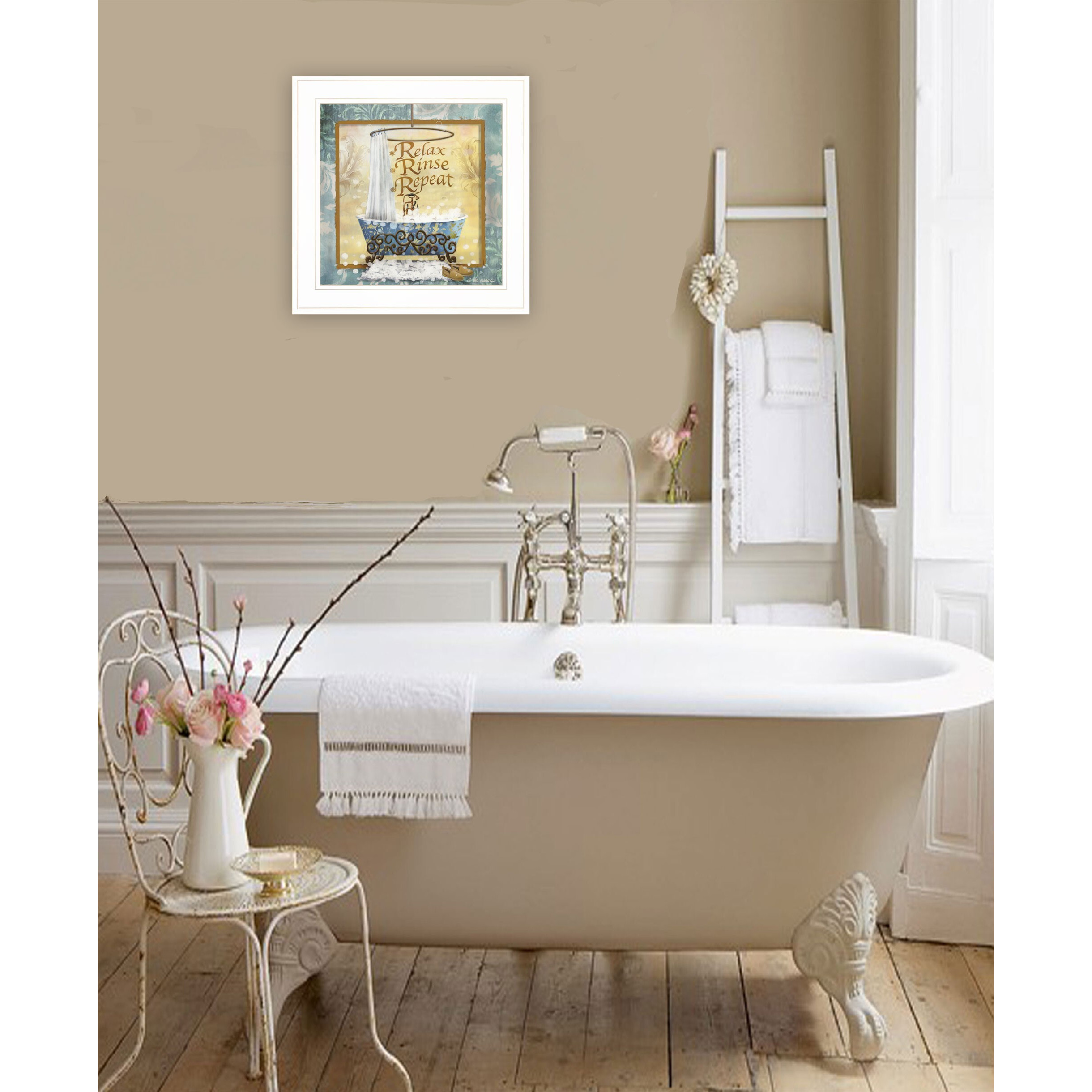 Relax Rinse Repeat 1 White Framed Print Wall Art
