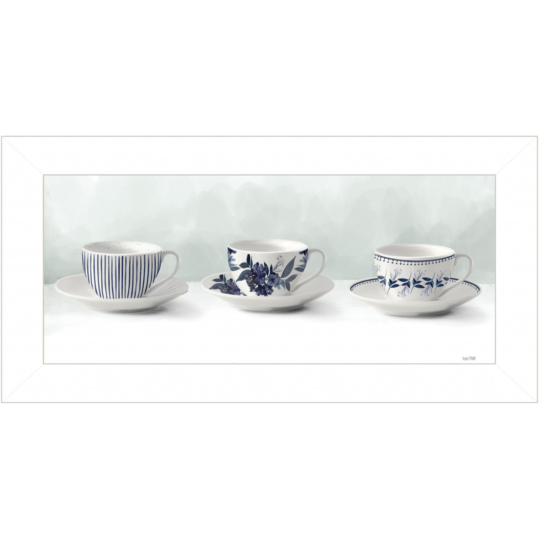 Cups & Saucers 1 White Framed Print Wall Art
