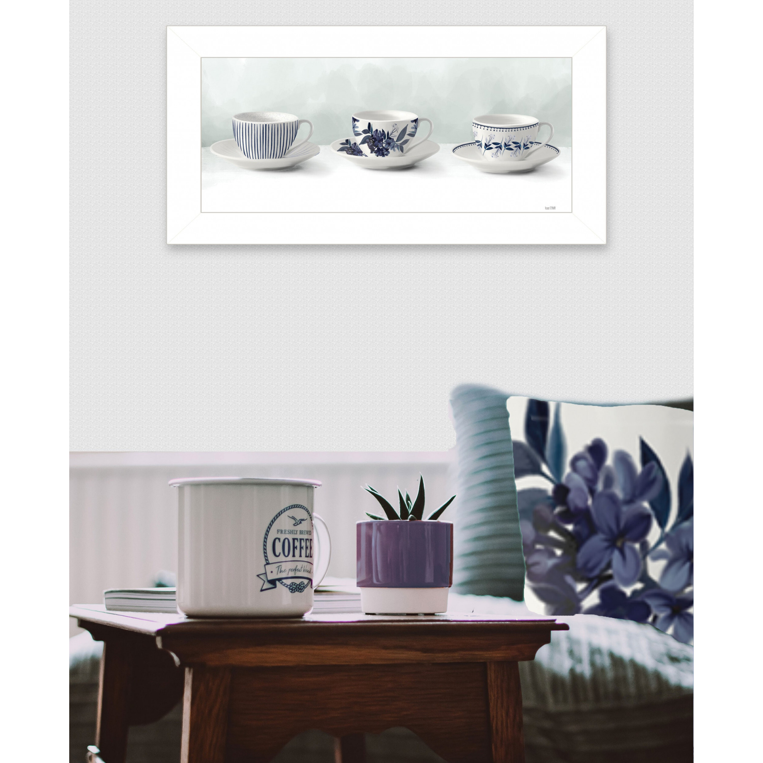 Cups & Saucers 1 White Framed Print Wall Art