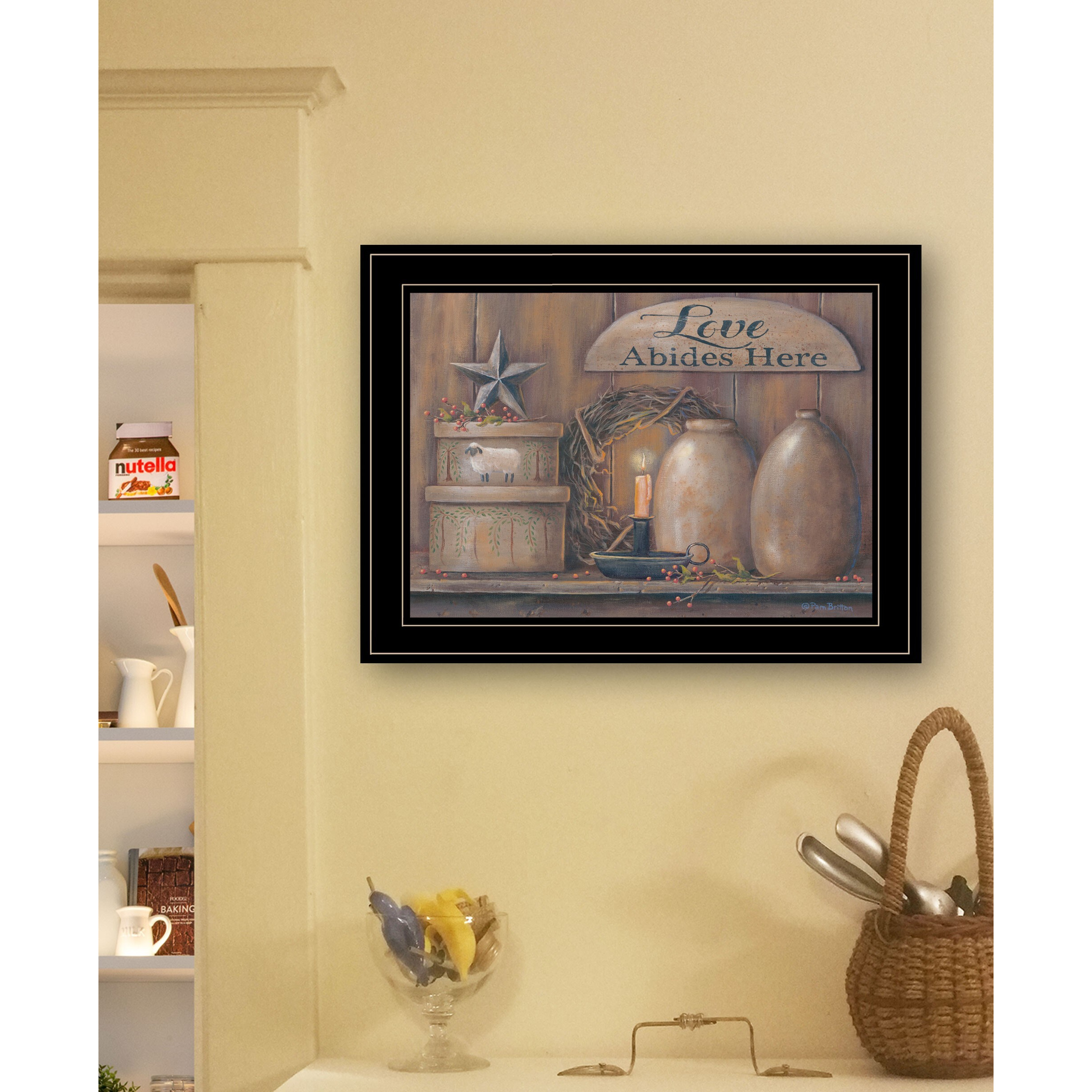 Love Abides Here Shelf 3 Black Framed Print Wall Art