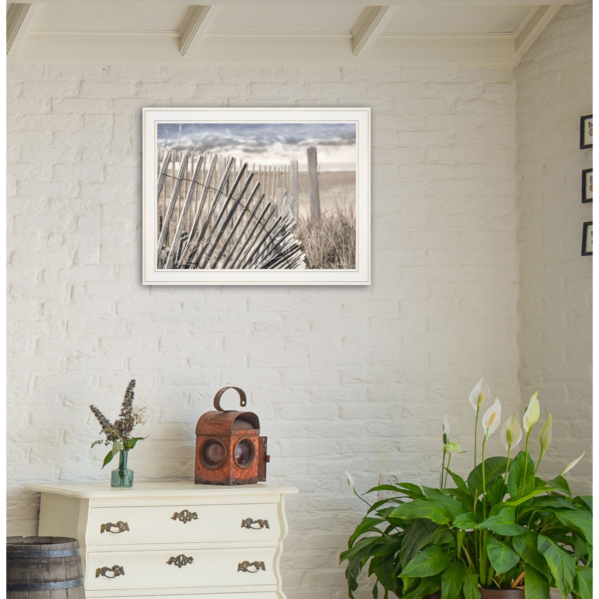 On The Coastline 1 White Framed Print Wall Art