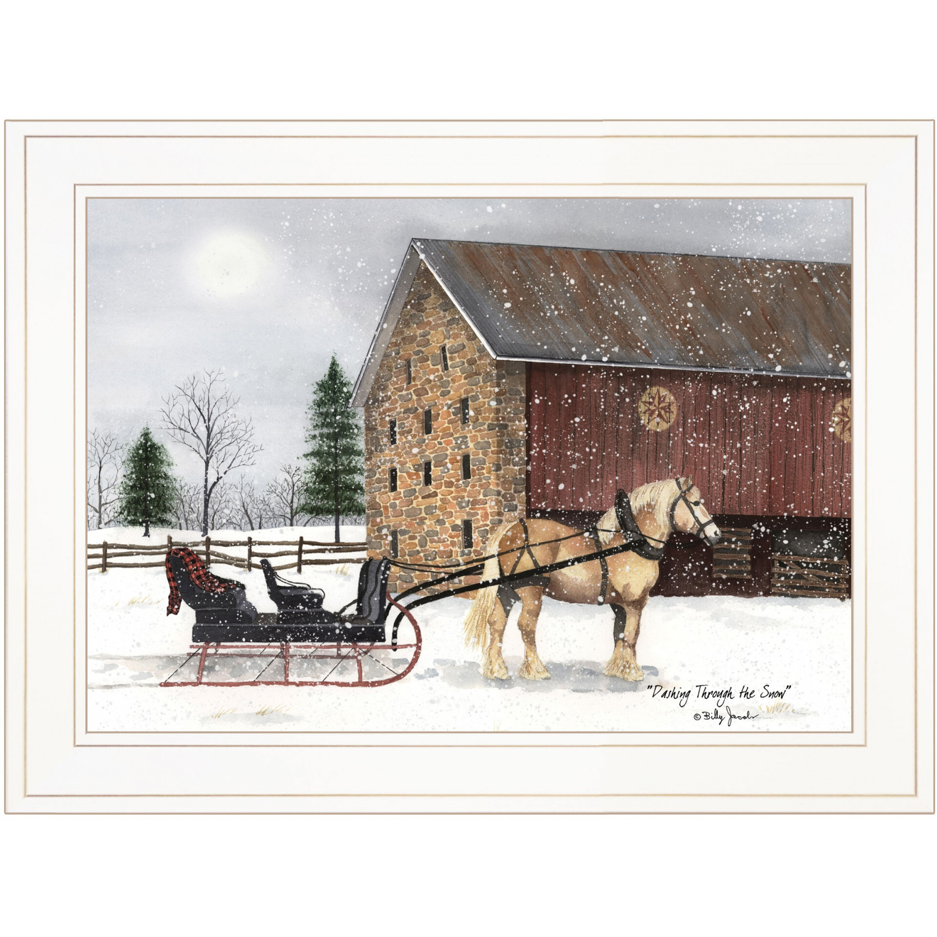 Dashing Through The Snow 1 White Framed Print Wall Art