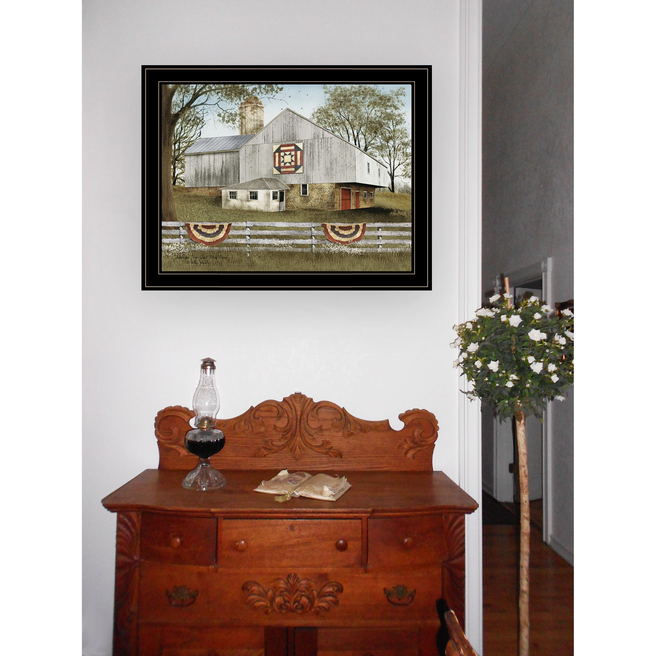American Star Quilt Block Barn 4 Black Framed Print Wall Art