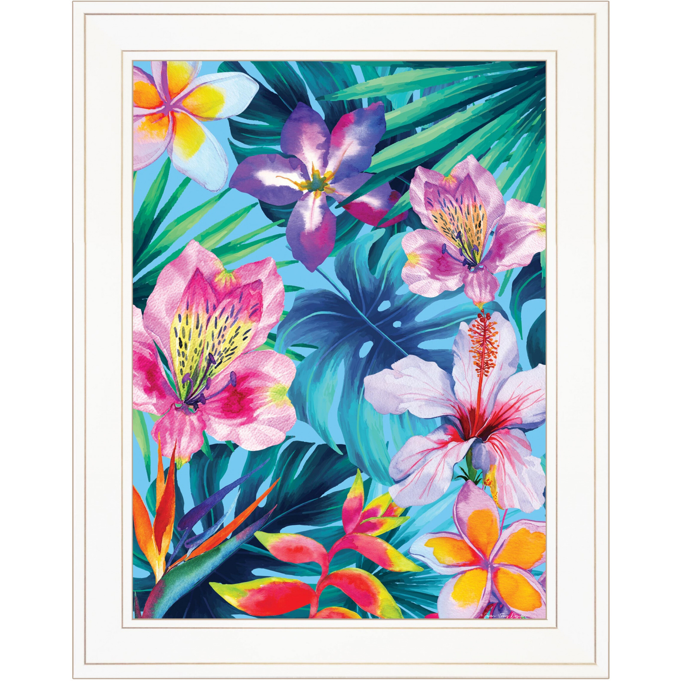 Tropical Flowers 2 White Framed Print Wall Art