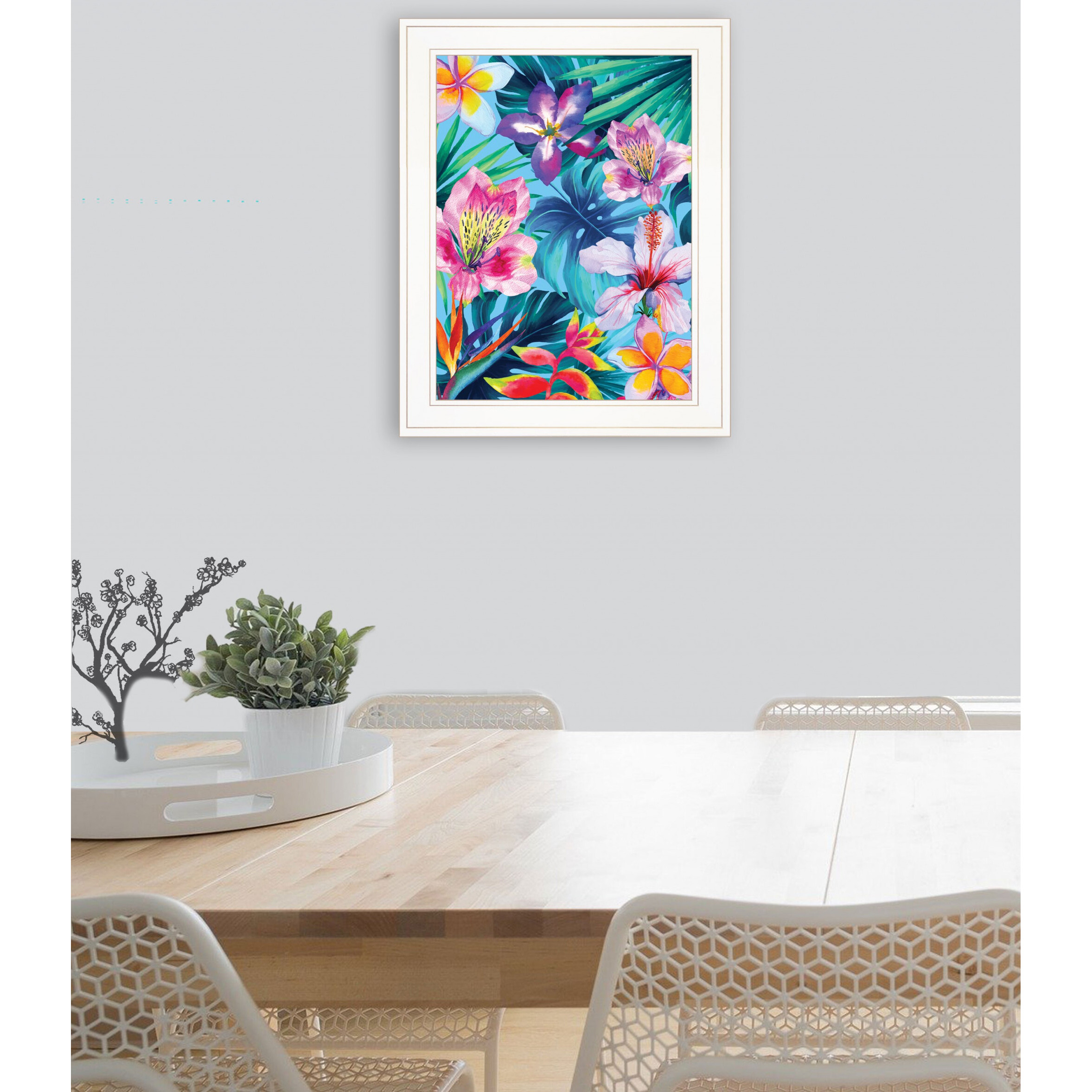 Tropical Flowers 2 White Framed Print Wall Art