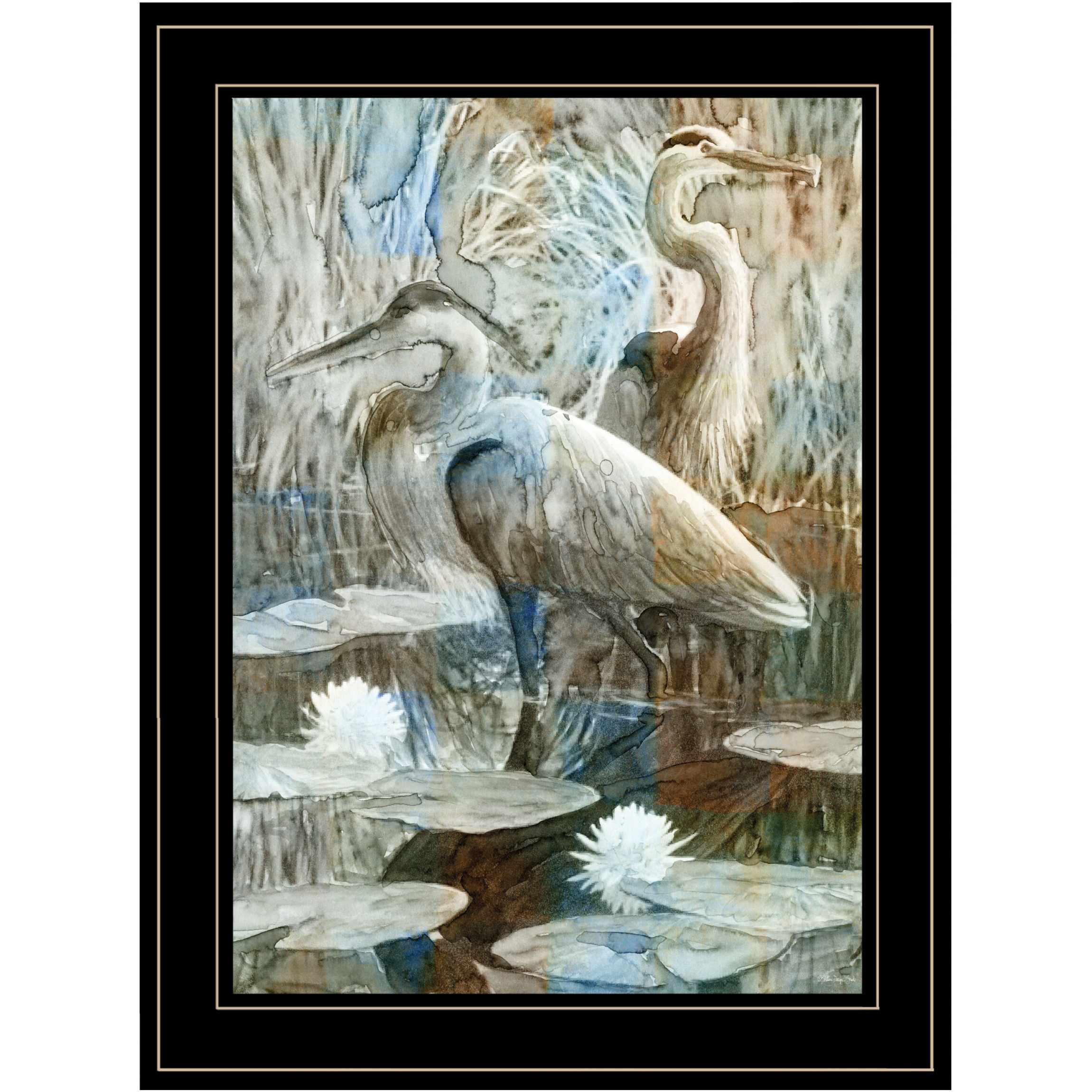 Marsh Herons Ii 2 Black Framed Print Wall Art