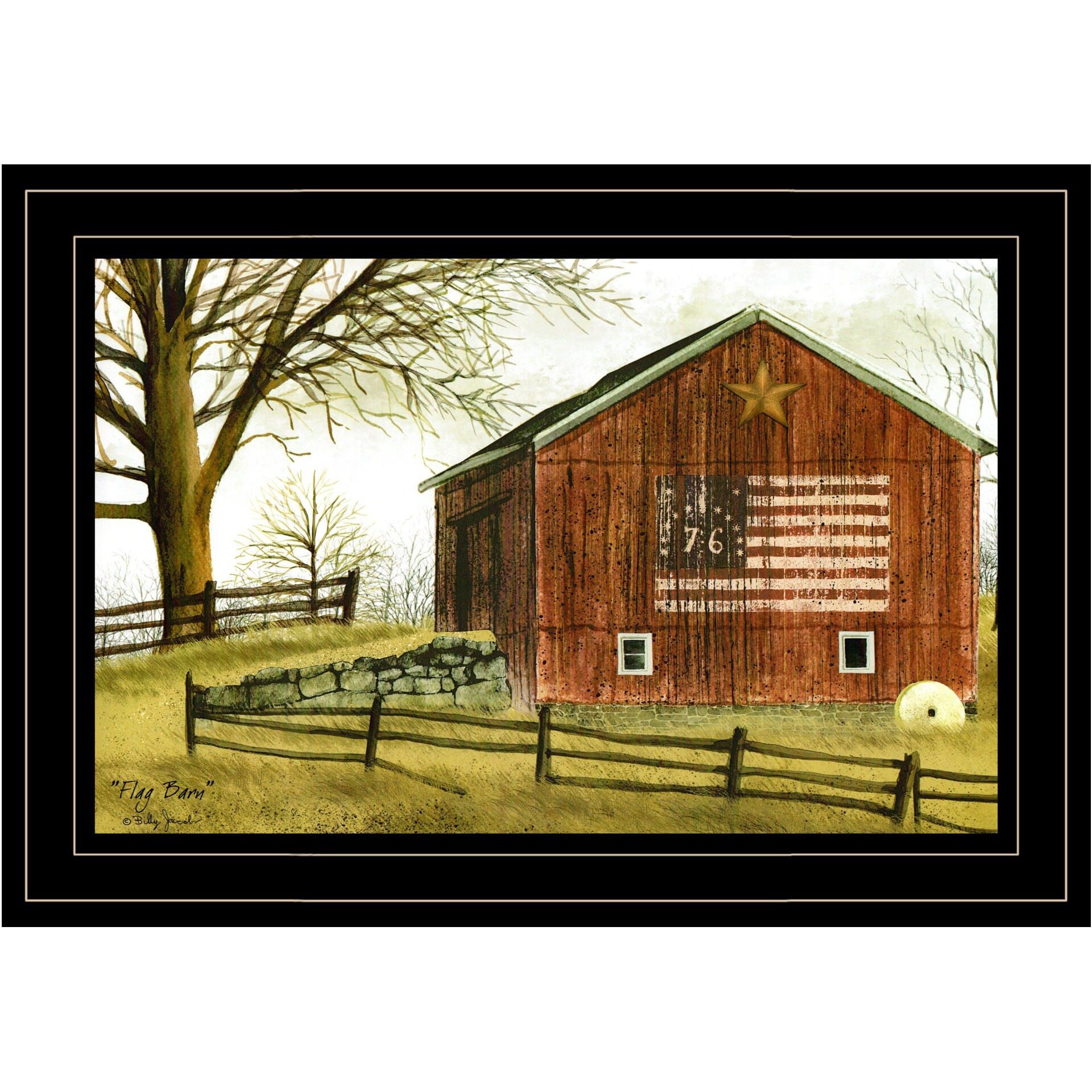 Flag Barn 3 Black Framed Print Wall Art