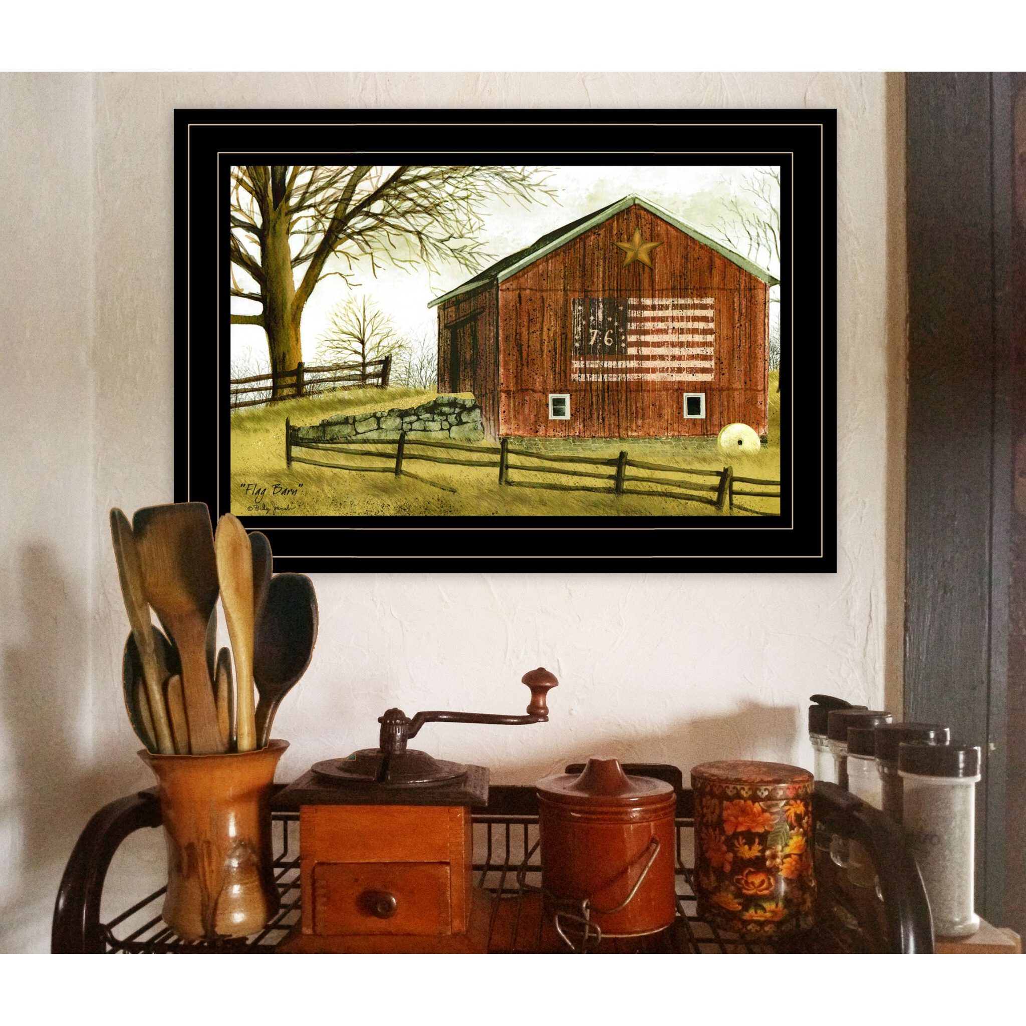 Flag Barn 3 Black Framed Print Wall Art