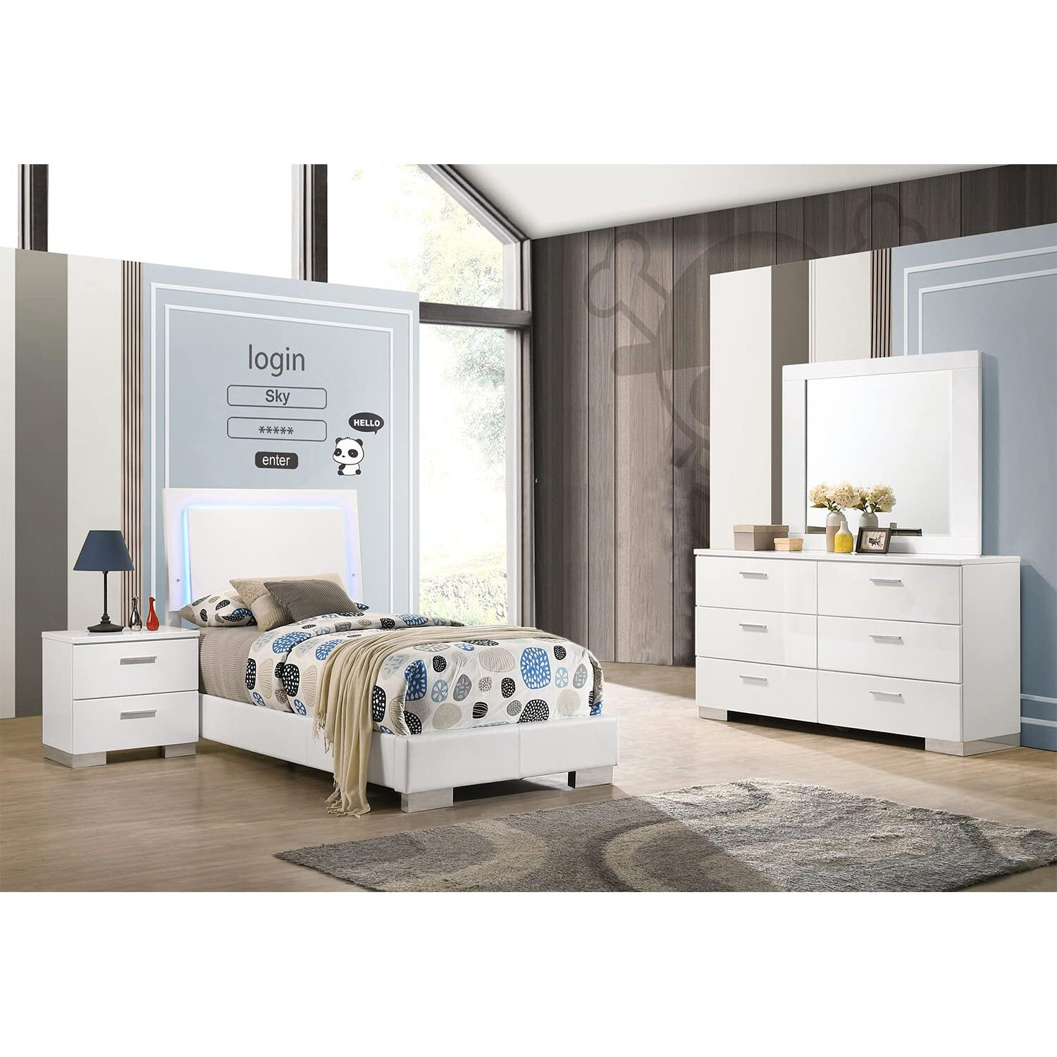 Felicity 4-Piece Twin Bedroom Set With Led Headboard Glossy White