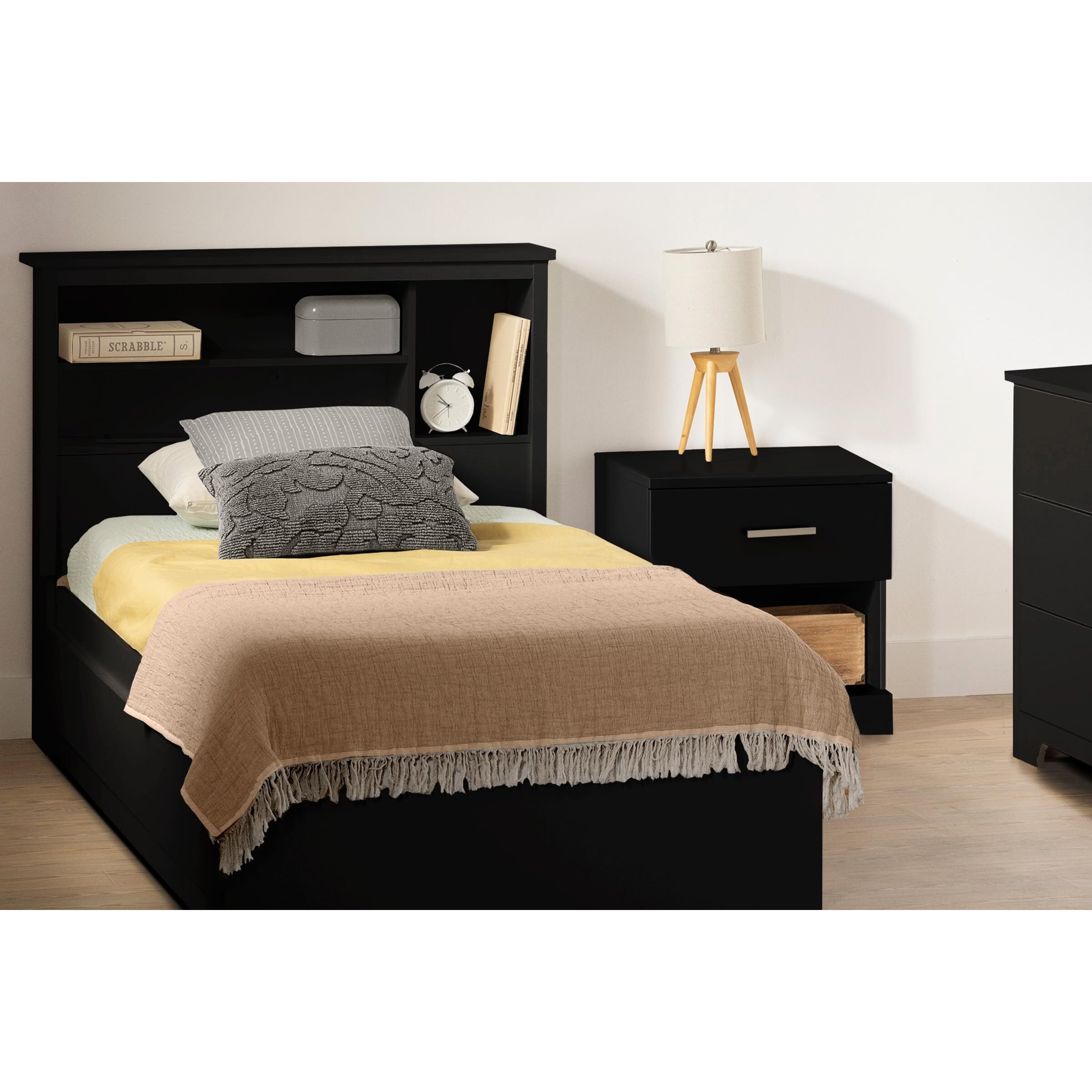 South Shore Gramercy Storage Bed And Bookcase Headboard Set  Twin  Pure Black