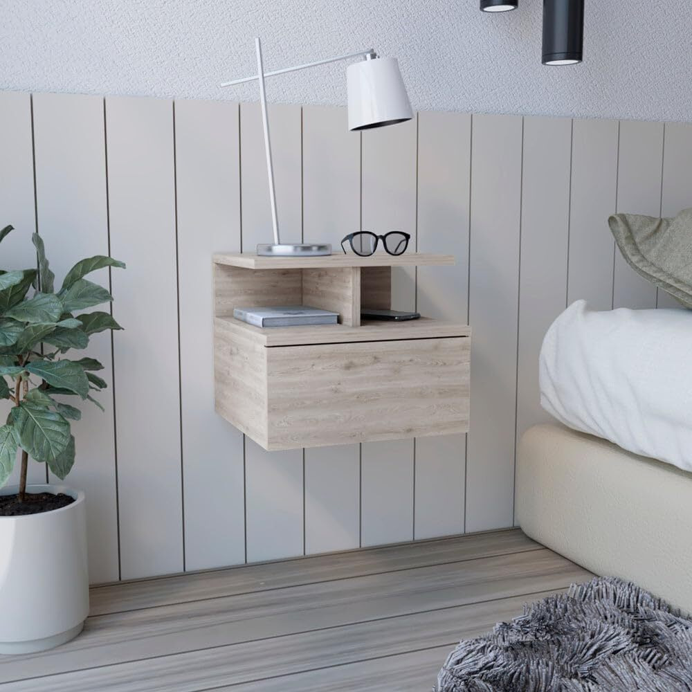 Adele Floating Nightstand -Bedroom-Light Gray